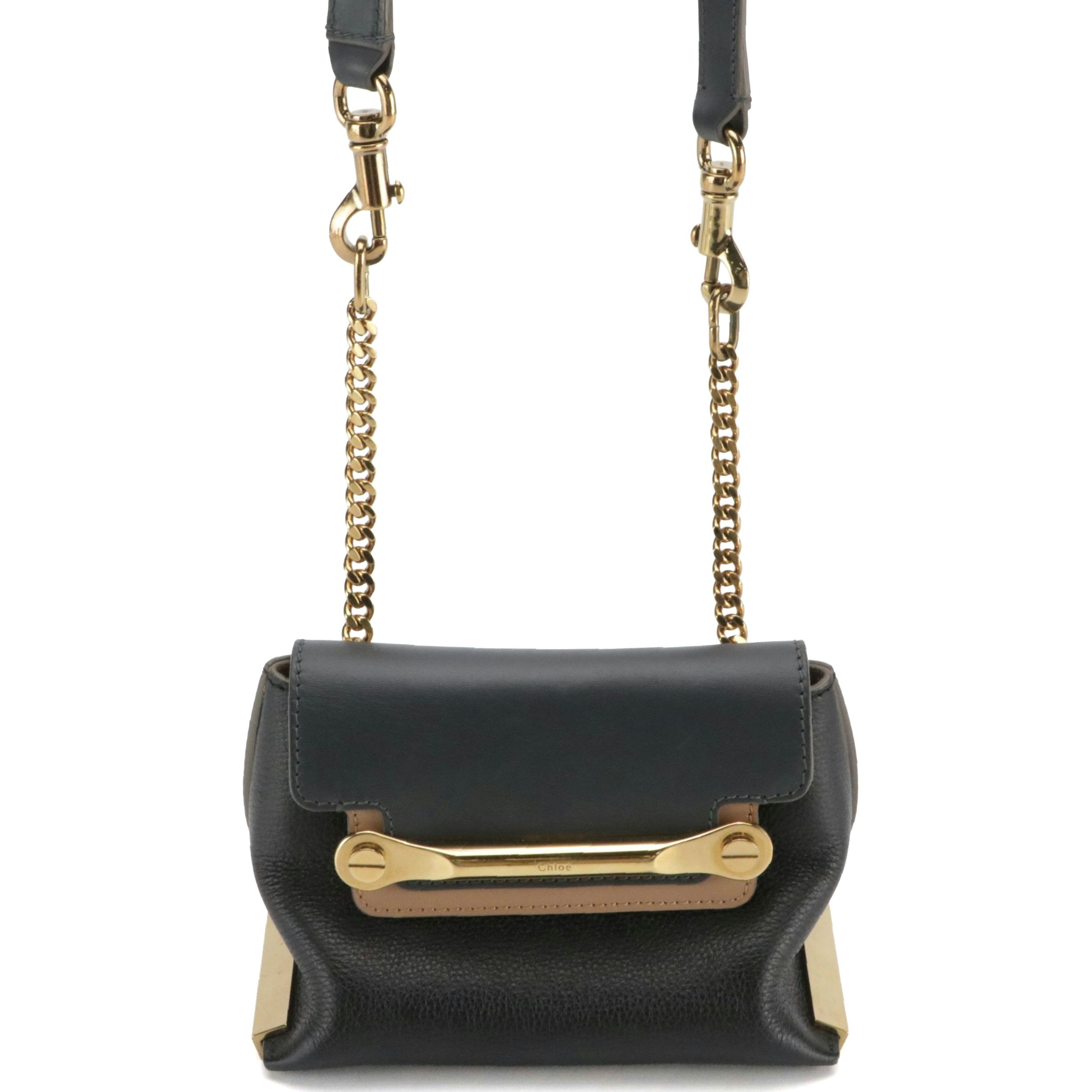 Chloé Mini Clare Crossbody Bag in Black Smooth and Grained Leather