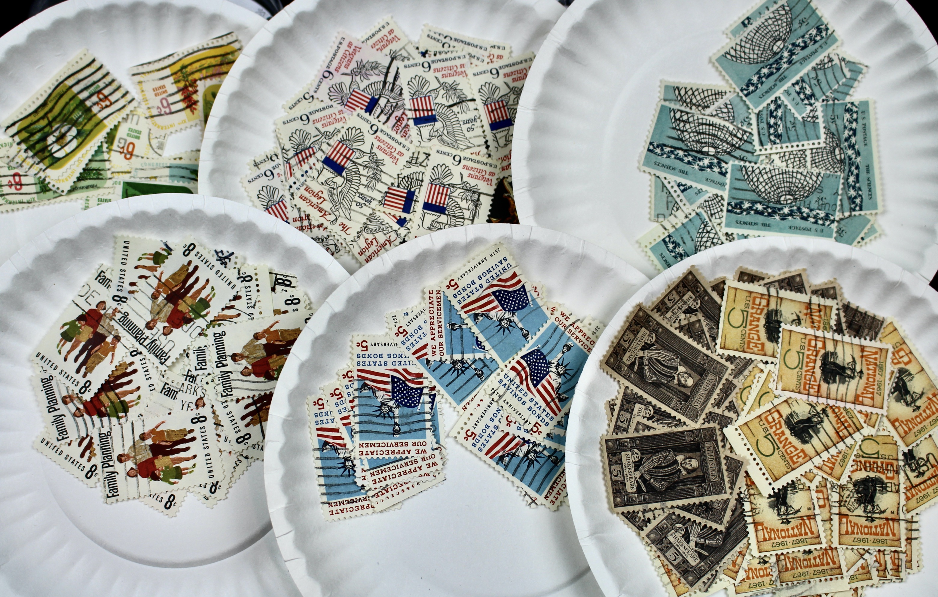 Box of Thousands of Used U.S. and Worldwide Postage Stamps