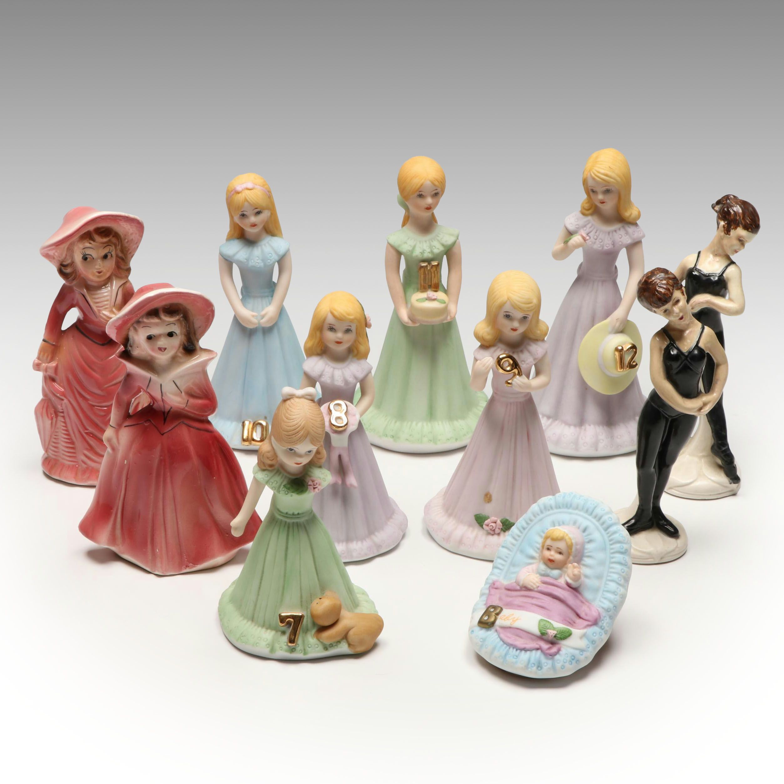 Enesco Porcelain "Growing Up Birthday Girls" and More Figurines