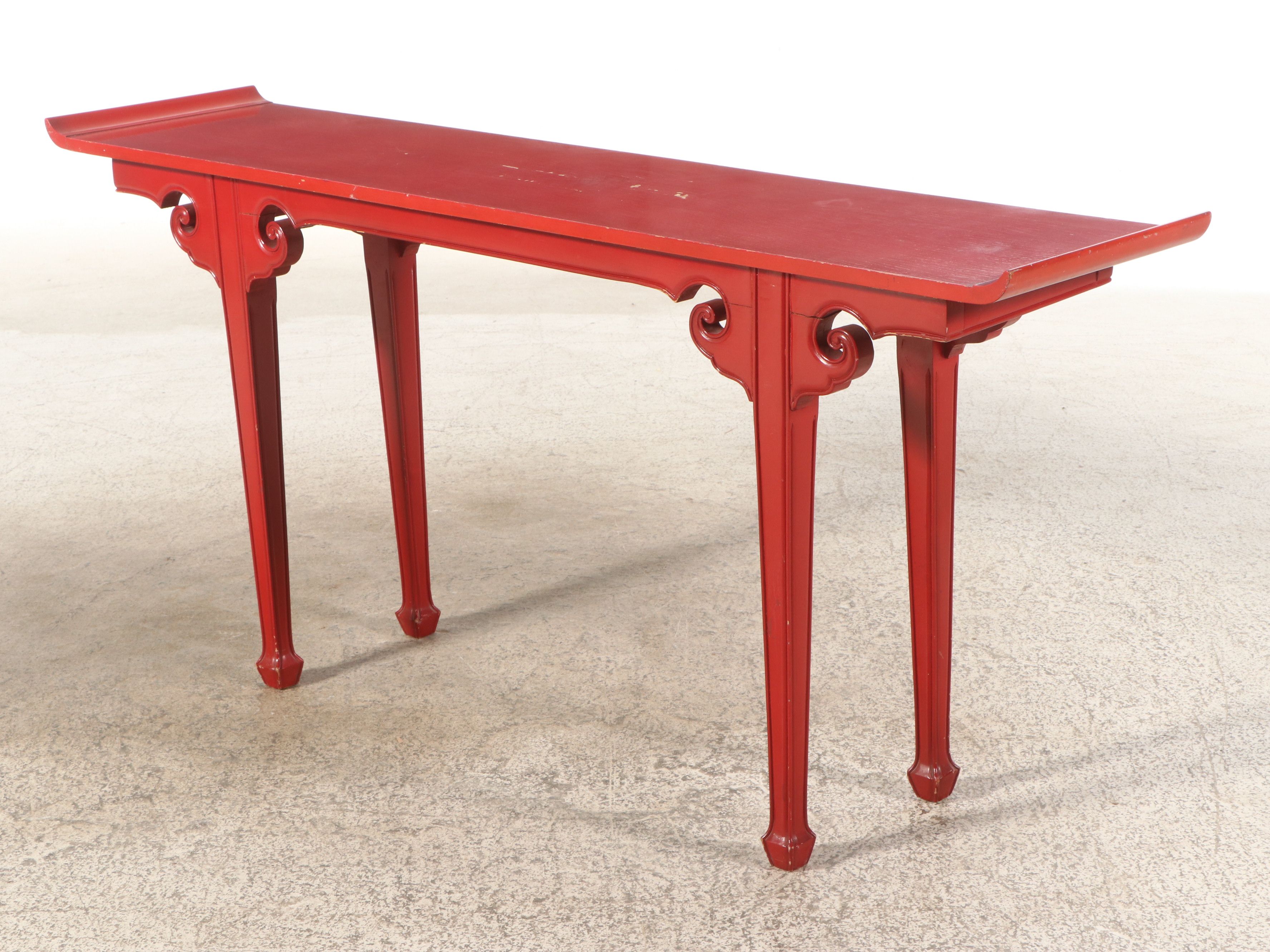 Chinese Red Lacquered Carved Wood Altar Table