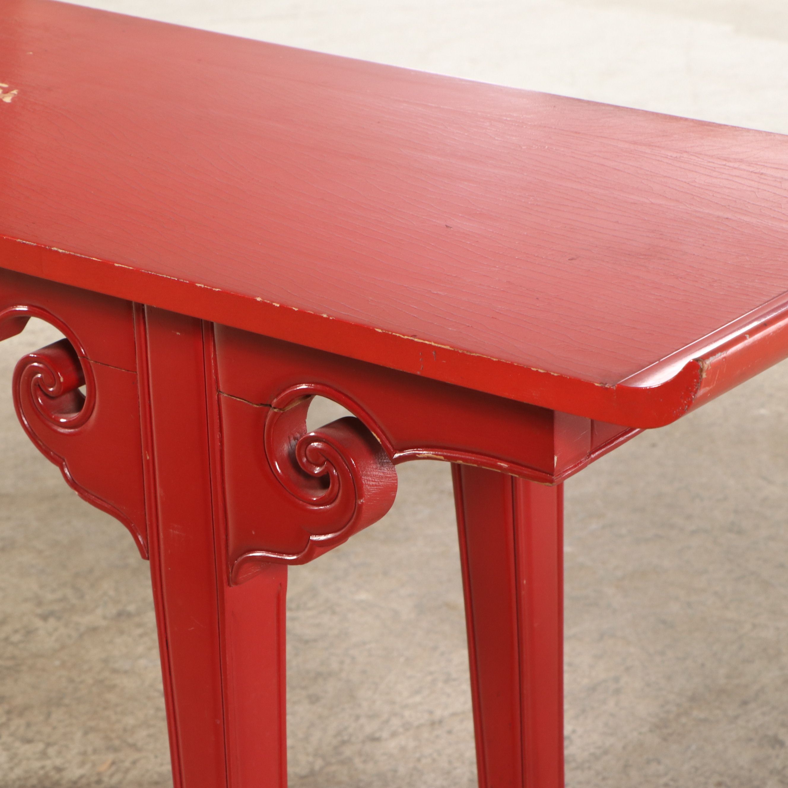 Chinese Red Lacquered Carved Wood Altar Table