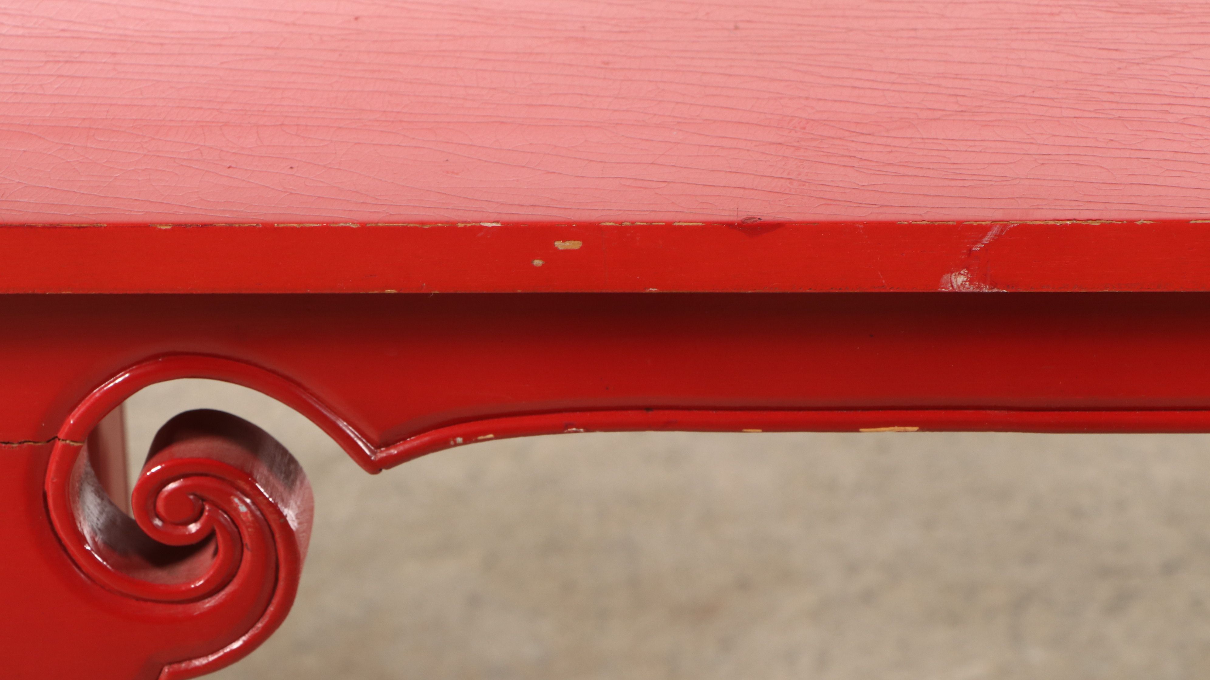 Chinese Red Lacquered Carved Wood Altar Table