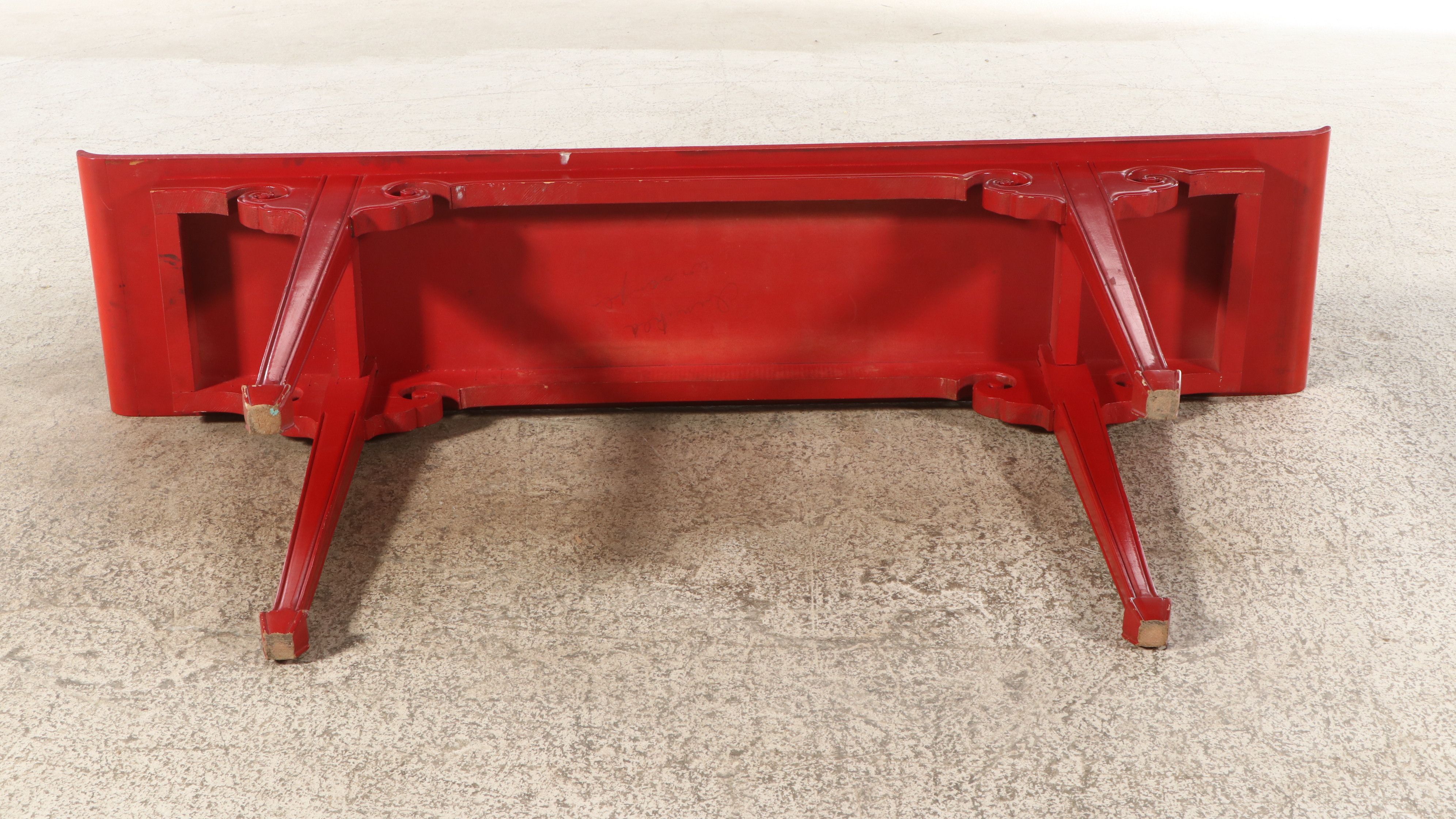 Chinese Red Lacquered Carved Wood Altar Table