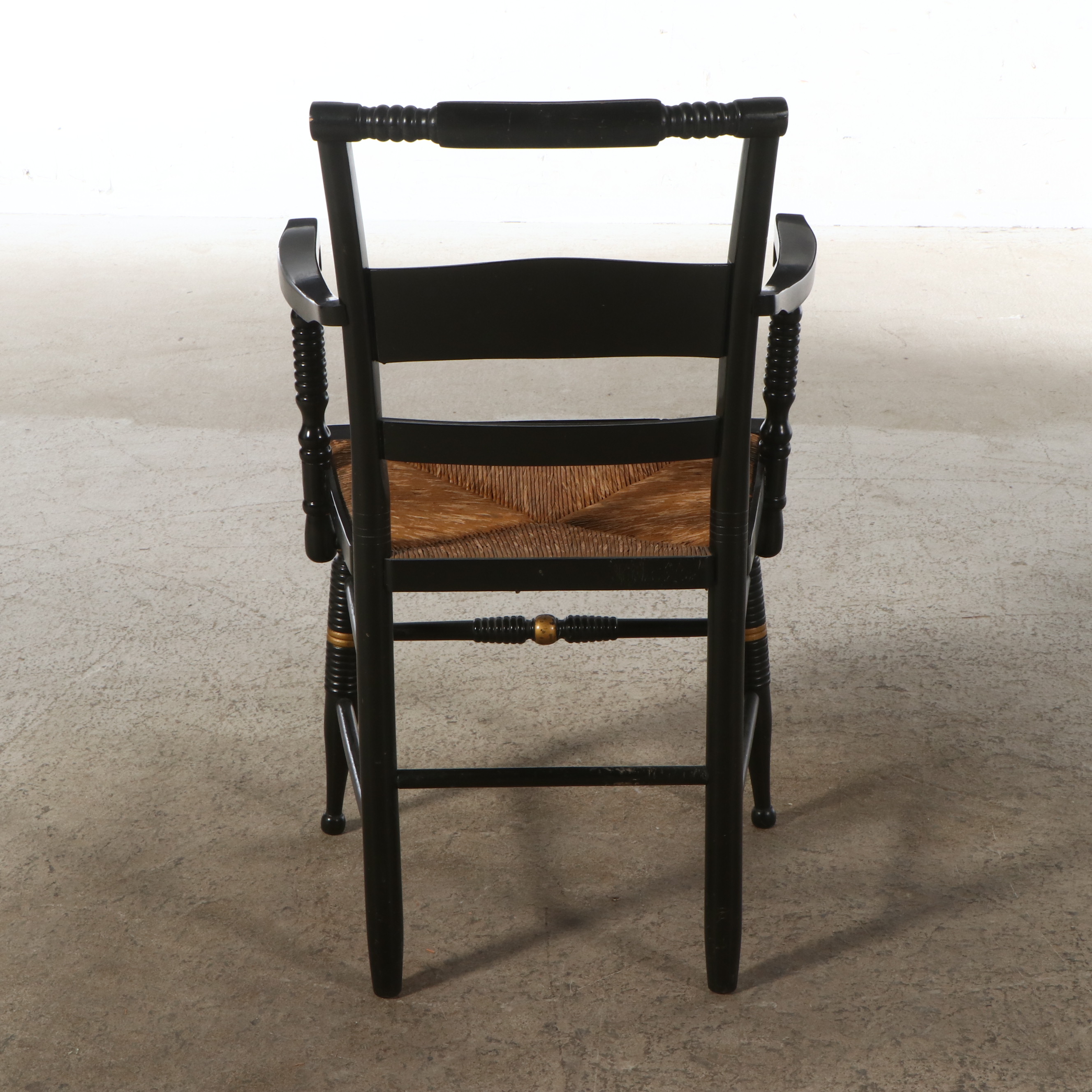 Hitchcock Style Ebonized Wood and Stencil Decorated with Rush Seats