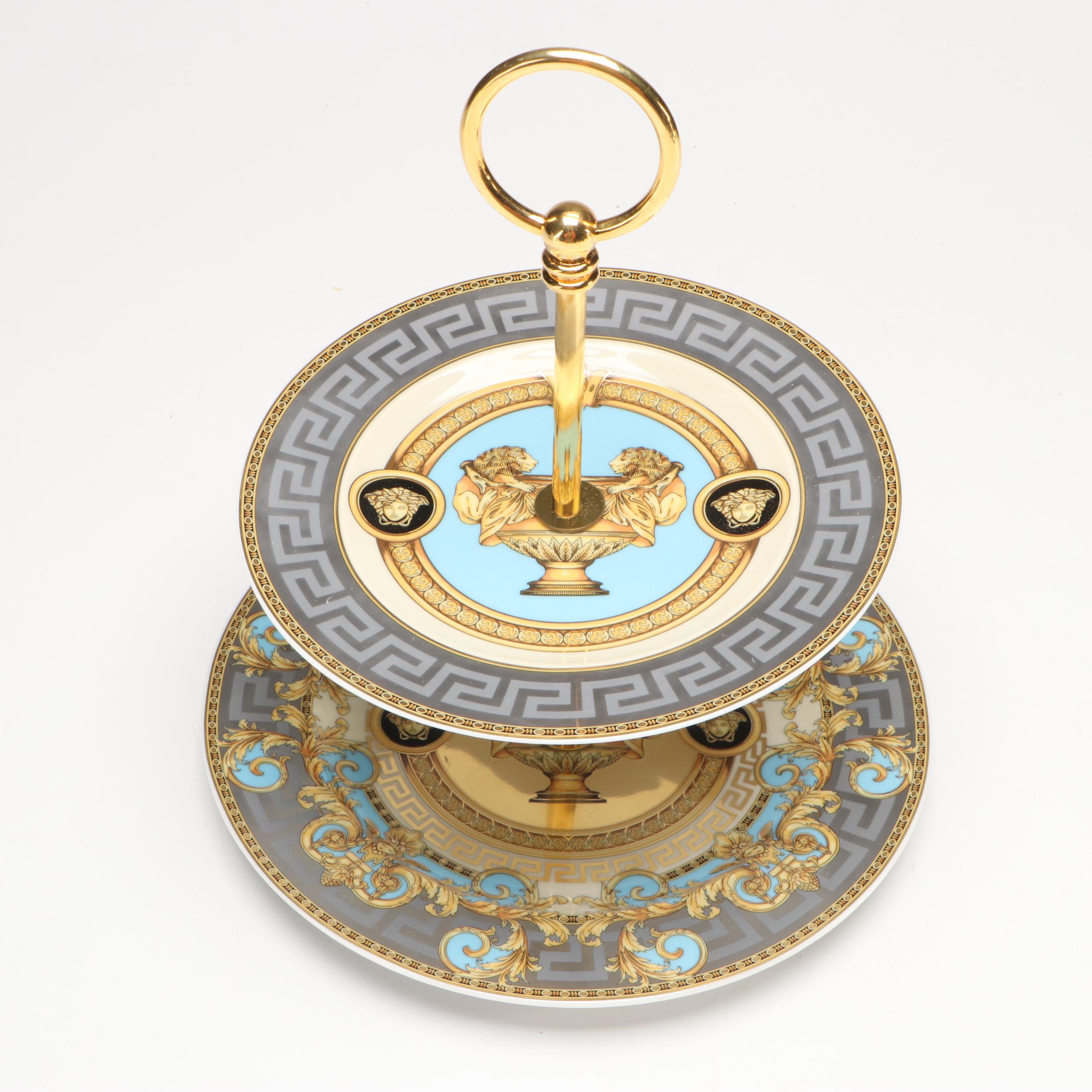 Rosenthal for Versace "Prestige Gala le Bleu" Porcelain Tiered Serving Tray
