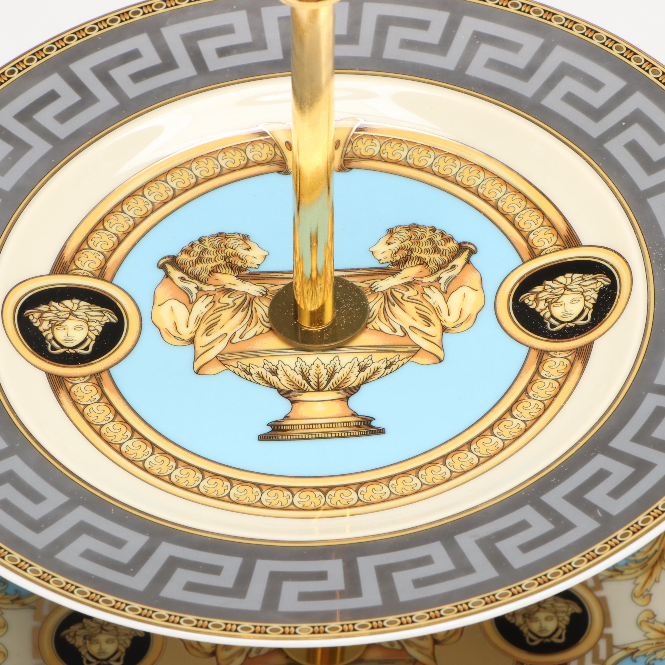 Rosenthal for Versace "Prestige Gala le Bleu" Porcelain Tiered Serving Tray