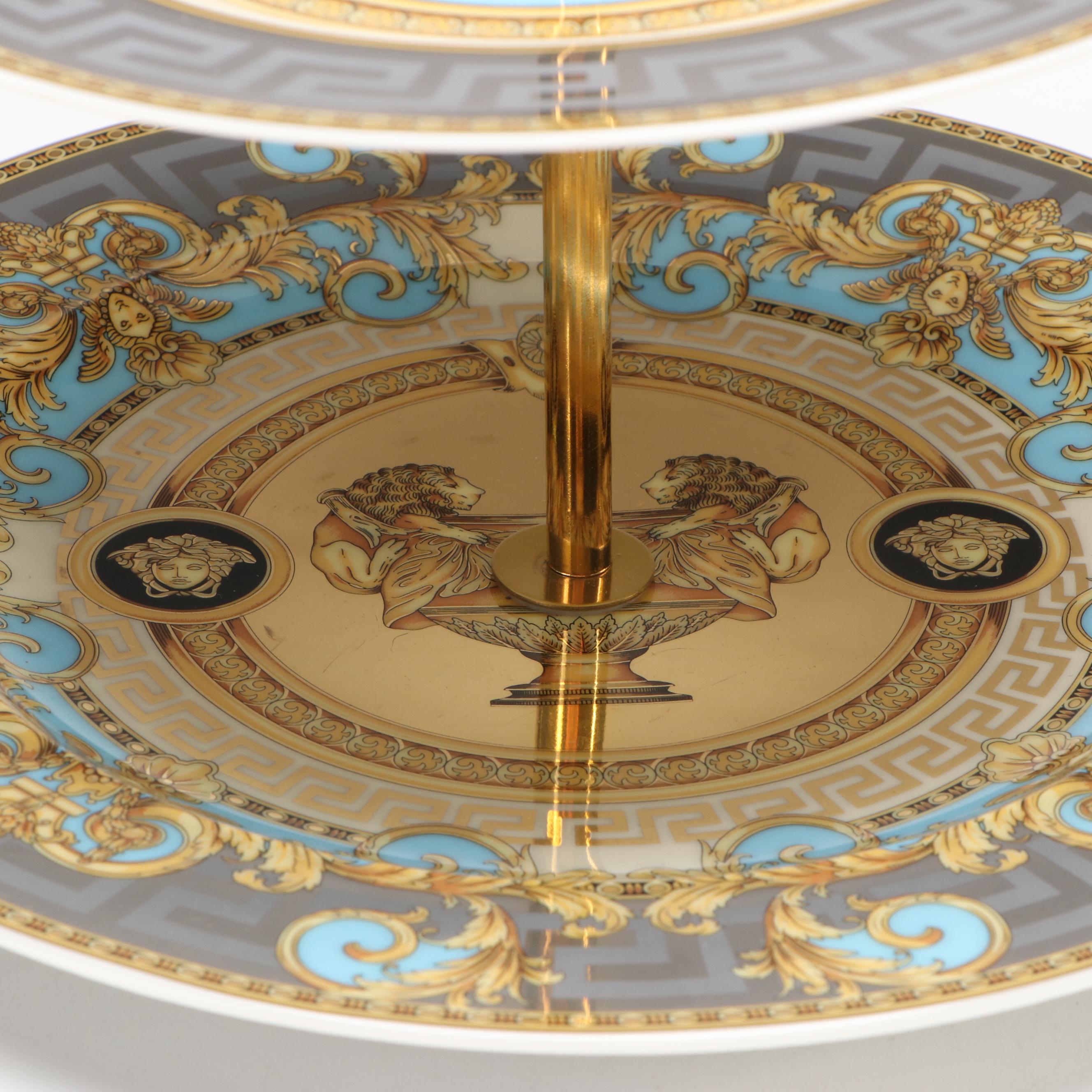 Rosenthal for Versace "Prestige Gala le Bleu" Porcelain Tiered Serving Tray