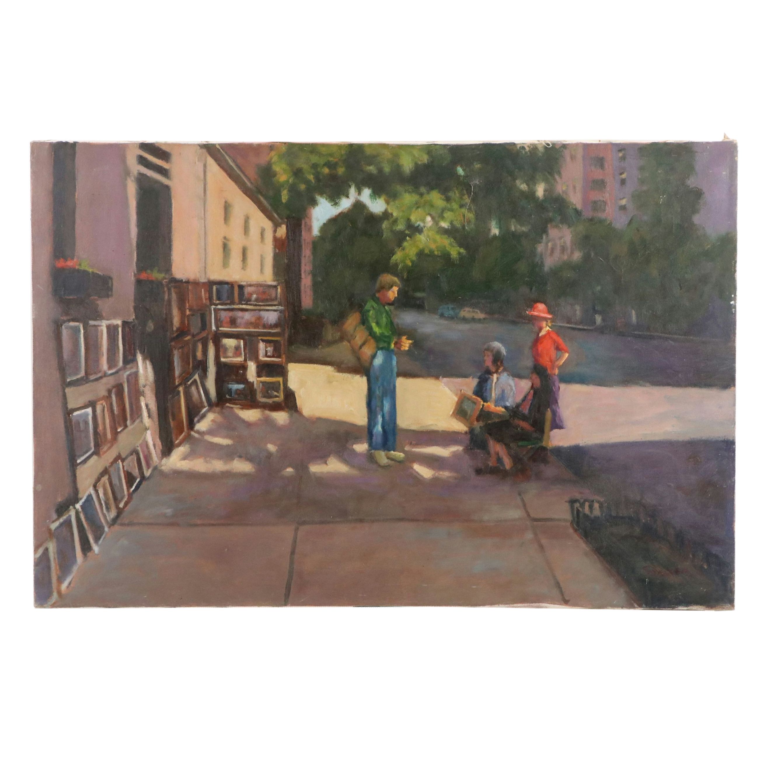 Richard Stalter Street Scene Oil Painting, Late 20th Century