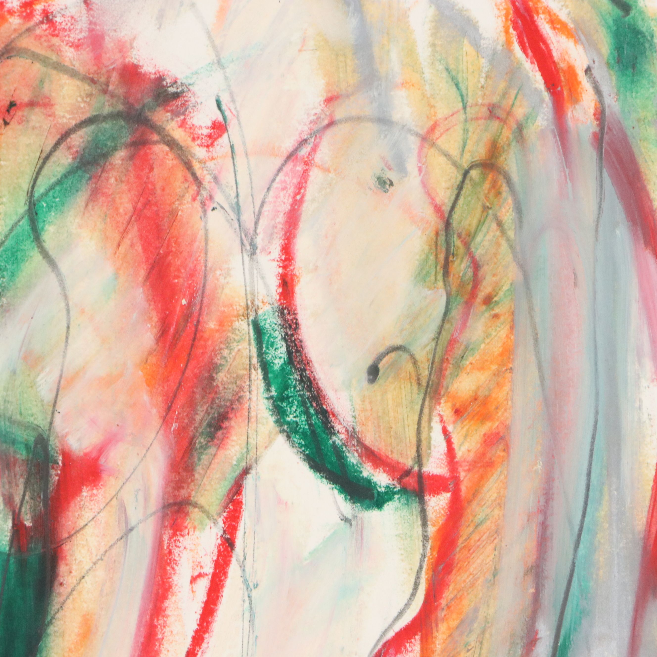 Jack Meanwell Mixed Media Drawing: Figurative Abstract, 1984