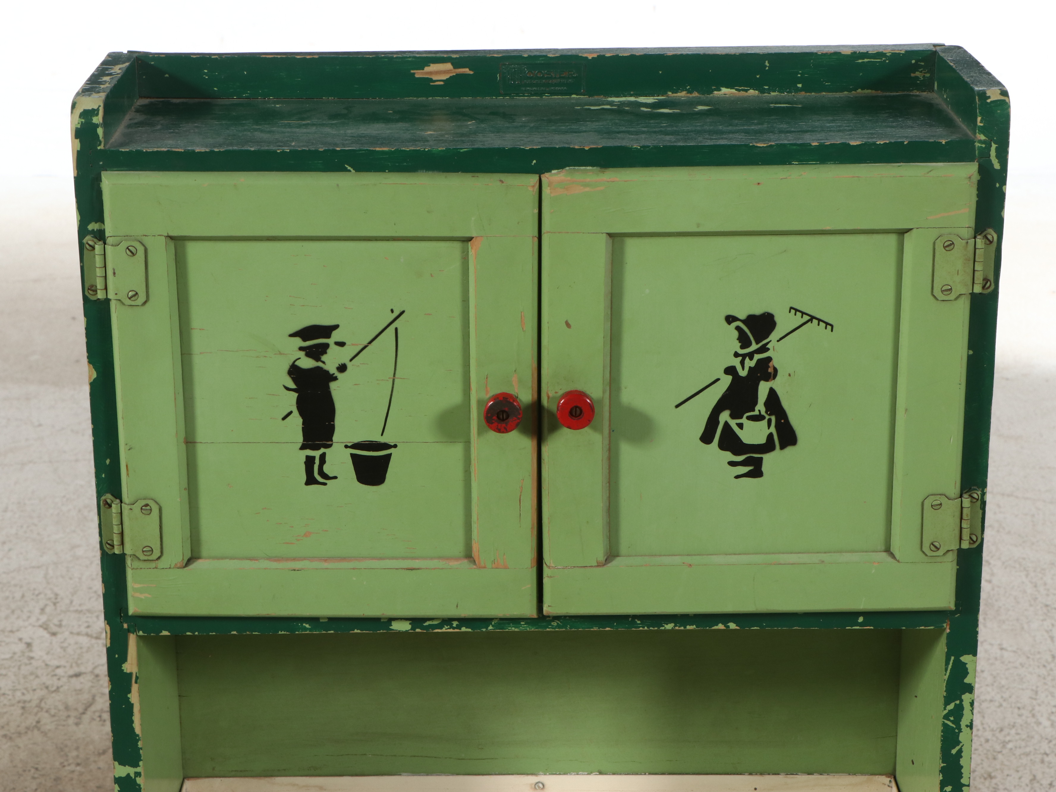 Hoosier Paint Decorated Wood and Enamel Play Kitchen Cabinets