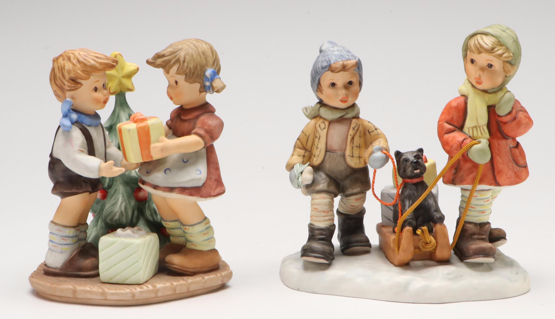Goebel "A Present for You" and "Sledding Time" Porcelain Hummel Figurines, 1990s