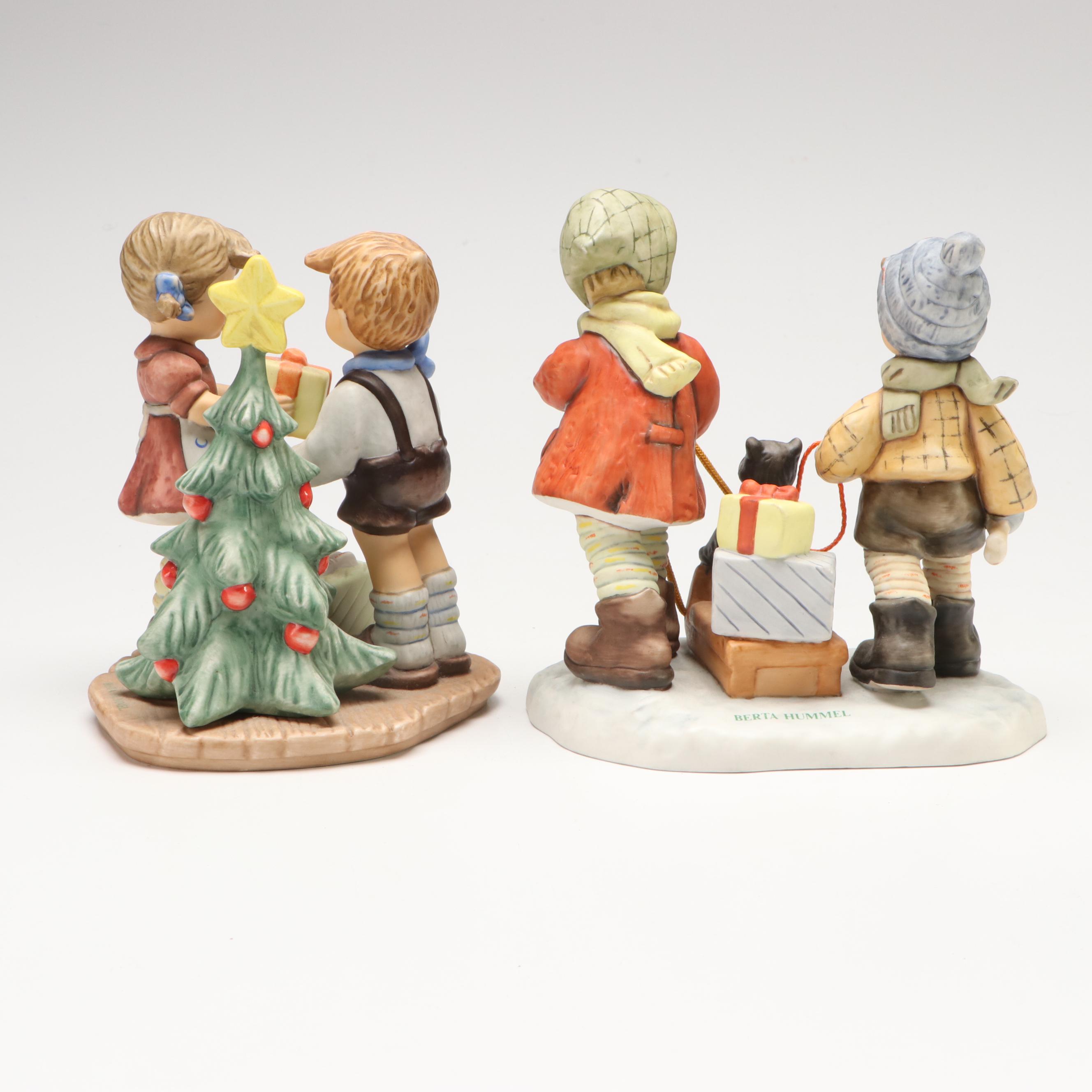 Goebel "A Present for You" and "Sledding Time" Porcelain Hummel Figurines, 1990s