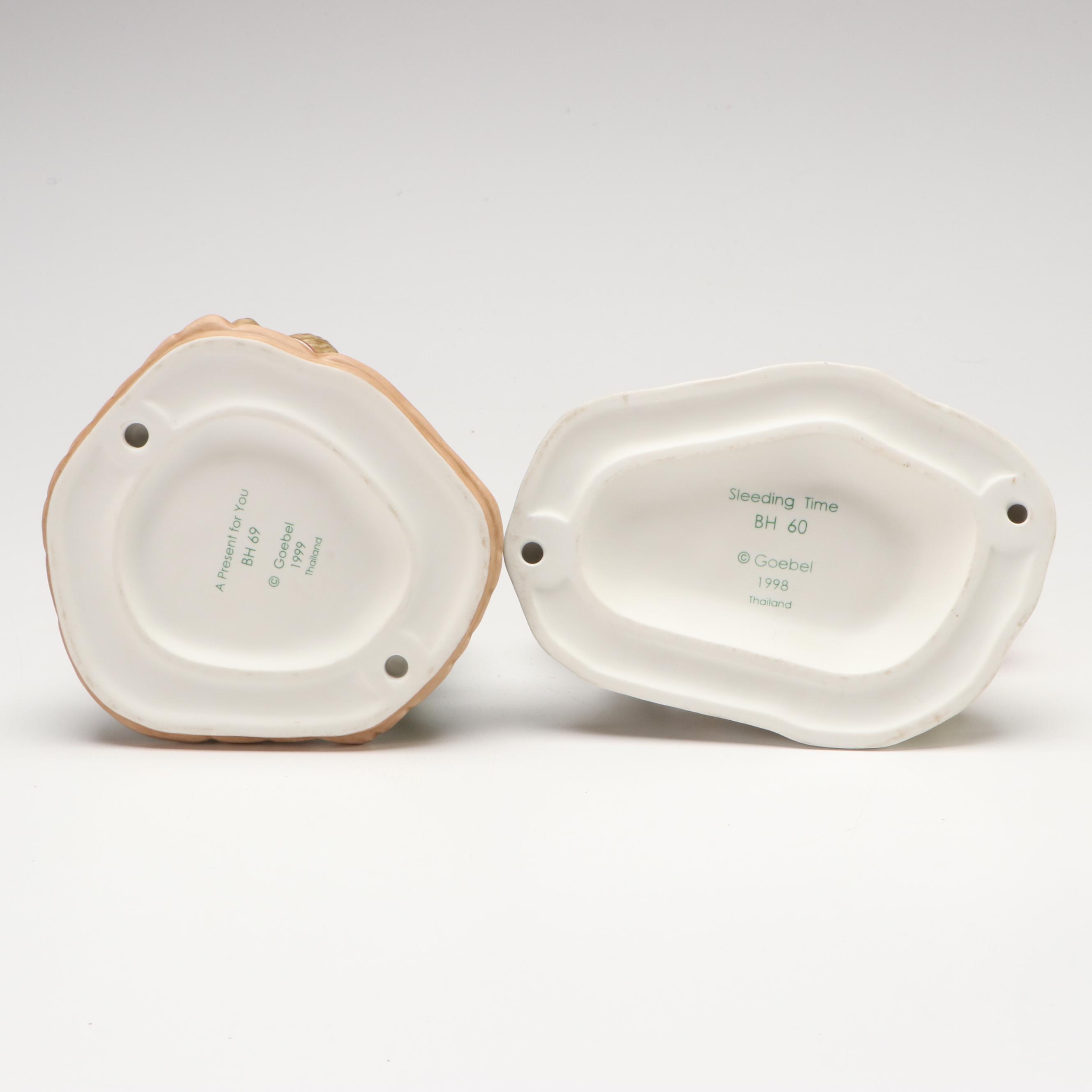 Goebel "A Present for You" and "Sledding Time" Porcelain Hummel Figurines, 1990s