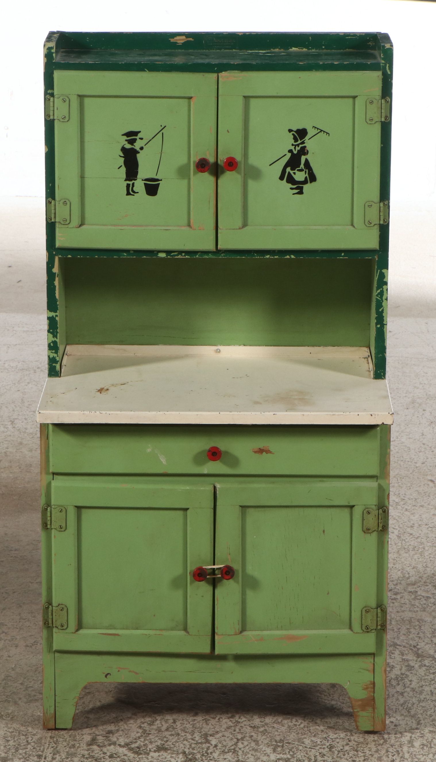 Hoosier Paint Decorated Wood and Enamel Play Kitchen Cabinets