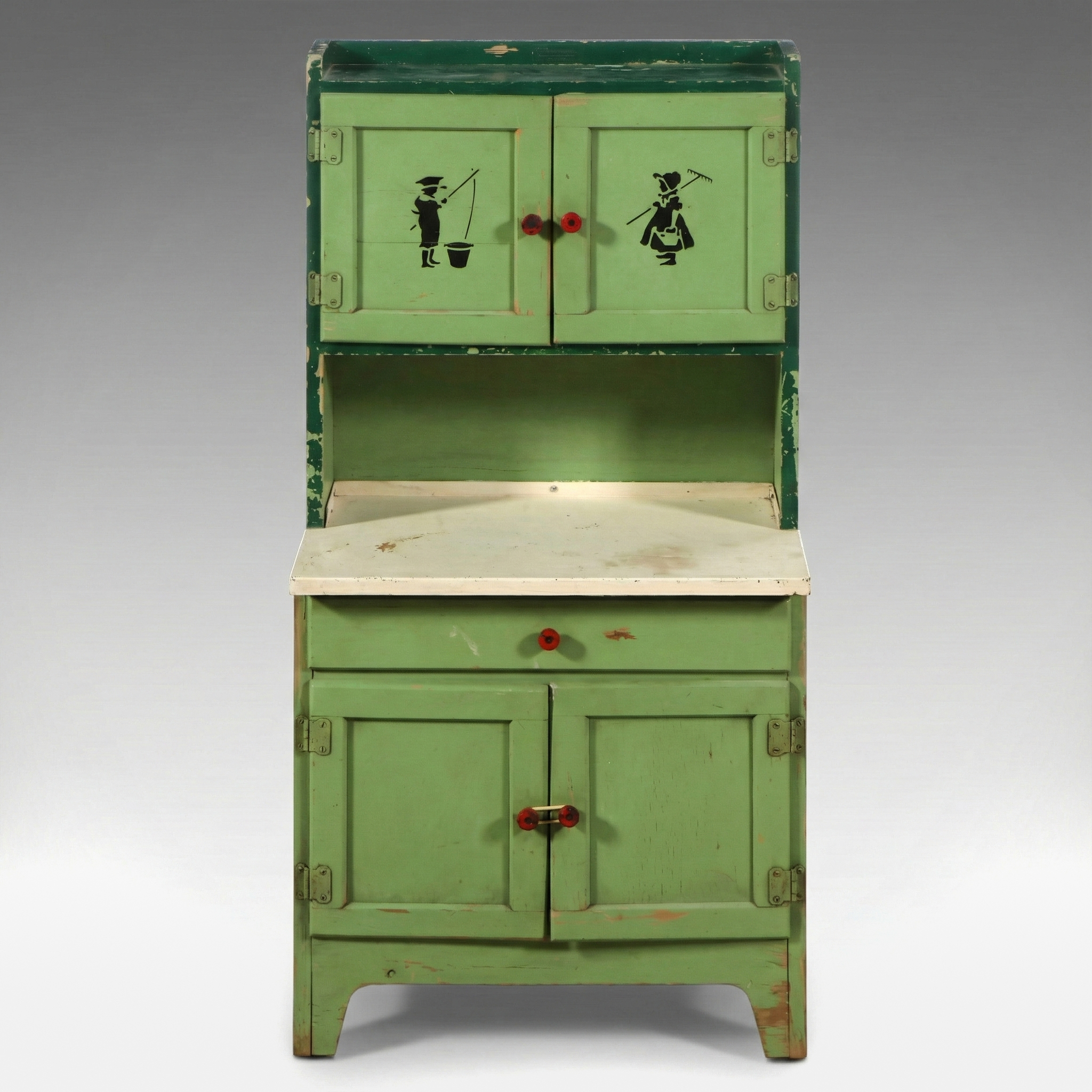 Hoosier Paint Decorated Wood and Enamel Play Kitchen Cabinets