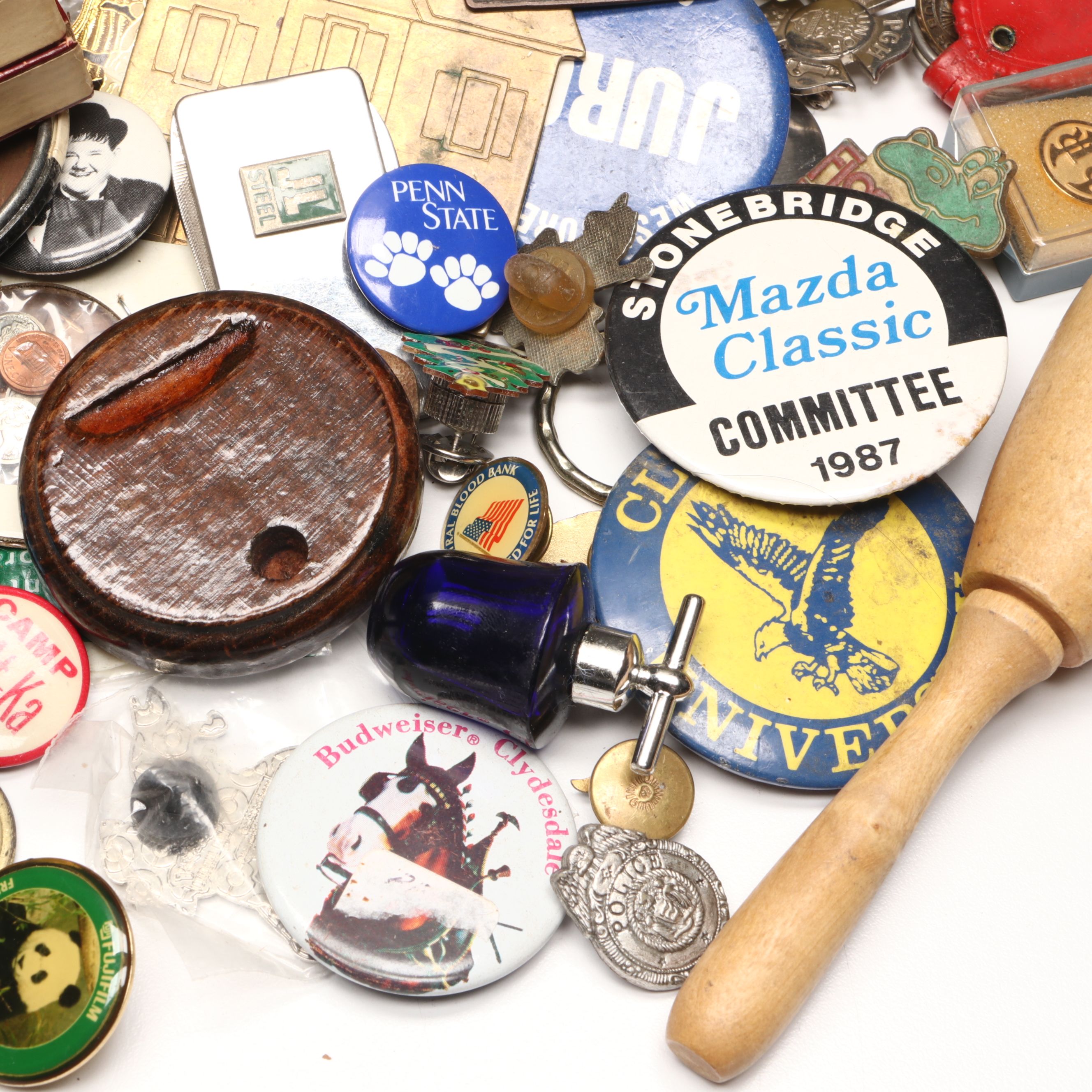 Collection of Pinbacks, Patches, Souvenir Spoons, and More Souvenirs