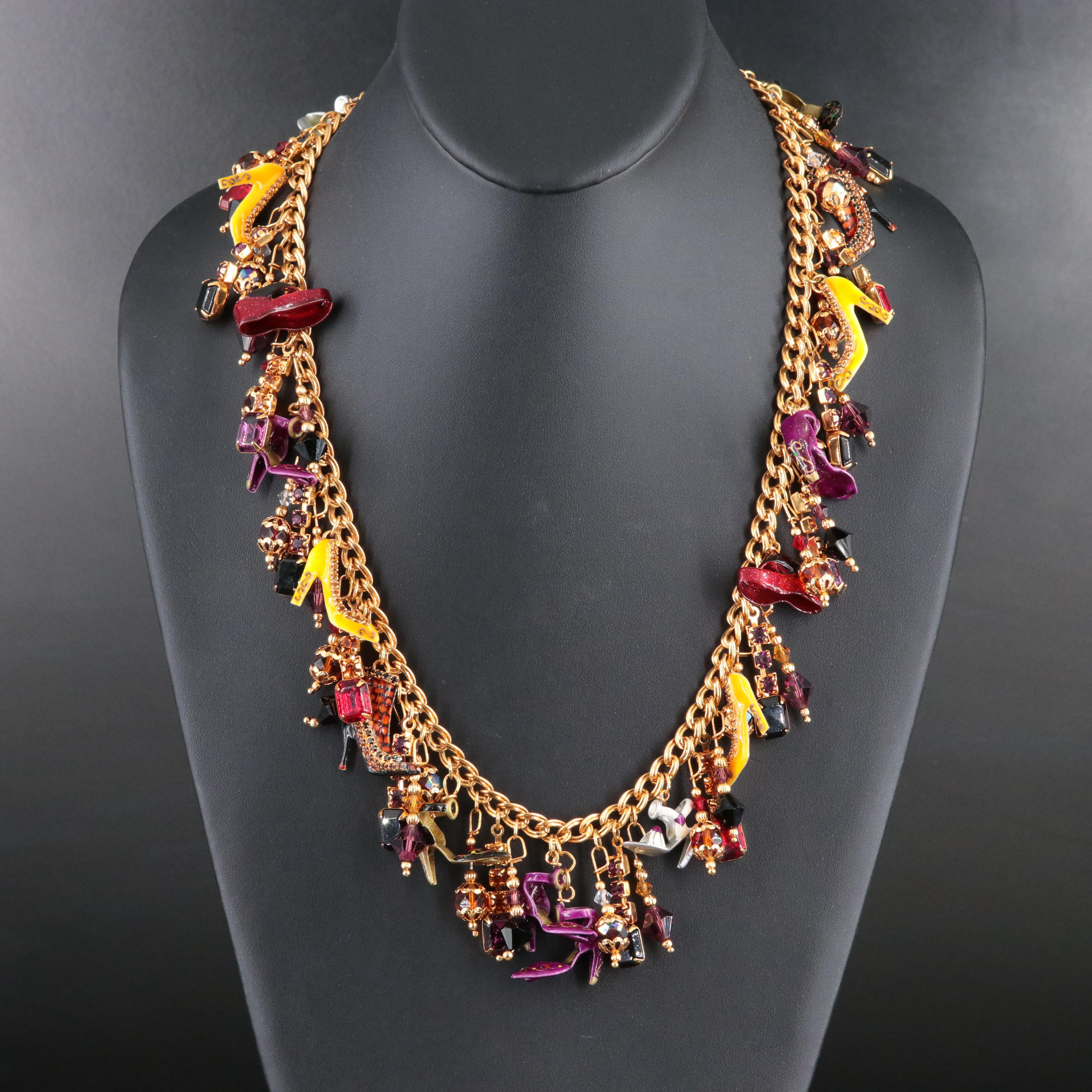 Lunch at the Ritz Heels and Shoes Fringe Necklace with Rhinestones and Enamel