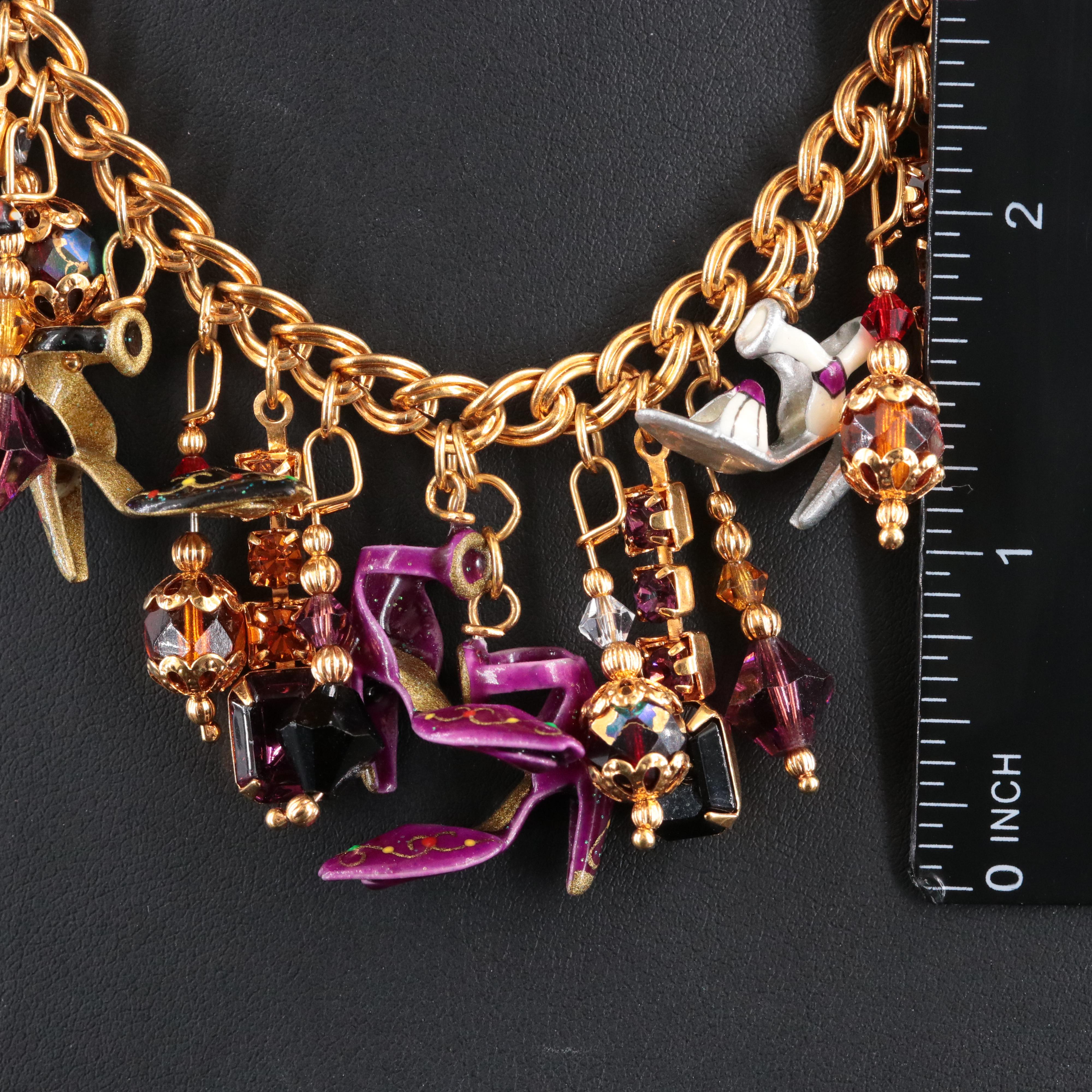 Lunch at the Ritz Heels and Shoes Fringe Necklace with Rhinestones and Enamel