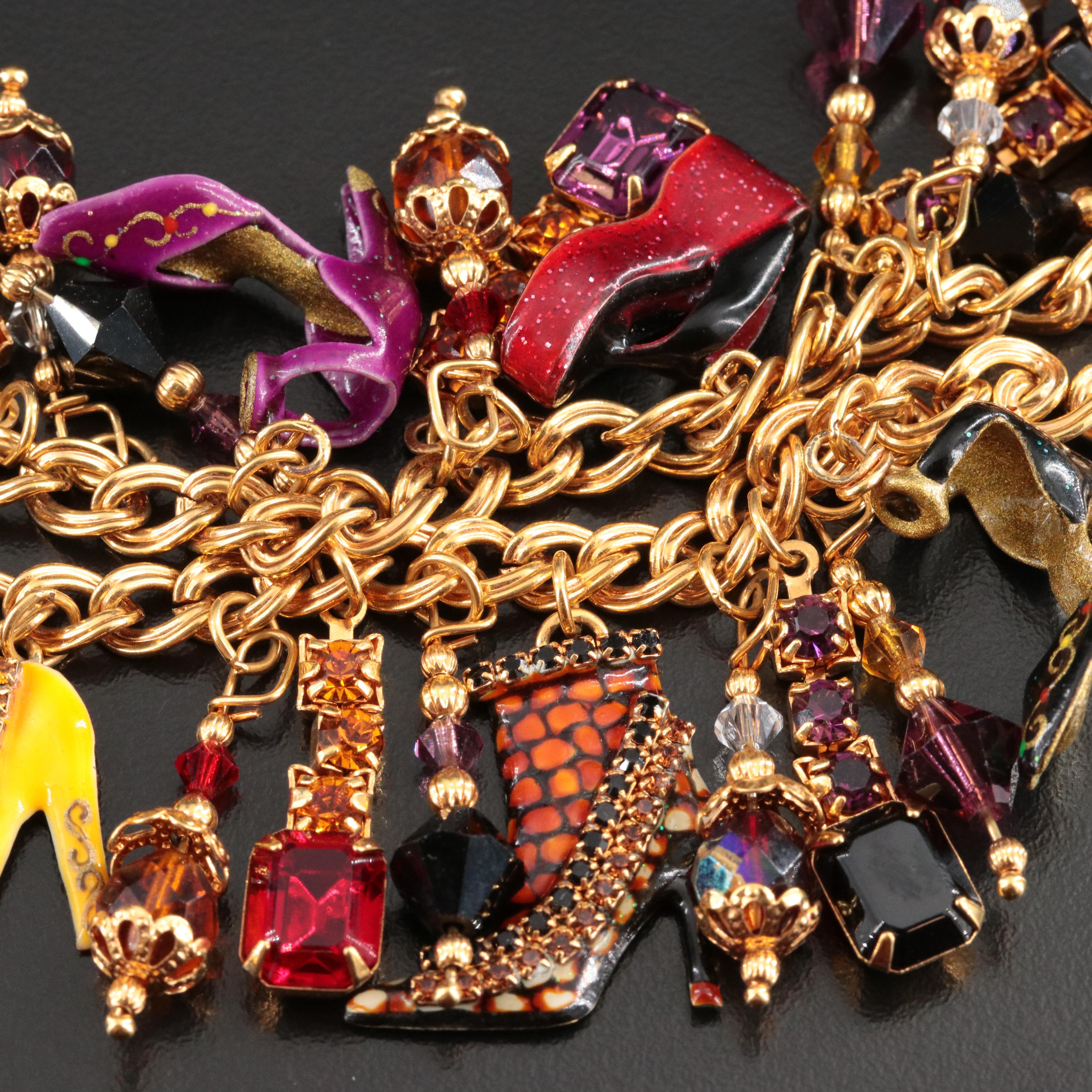 Lunch at the Ritz Heels and Shoes Fringe Necklace with Rhinestones and Enamel