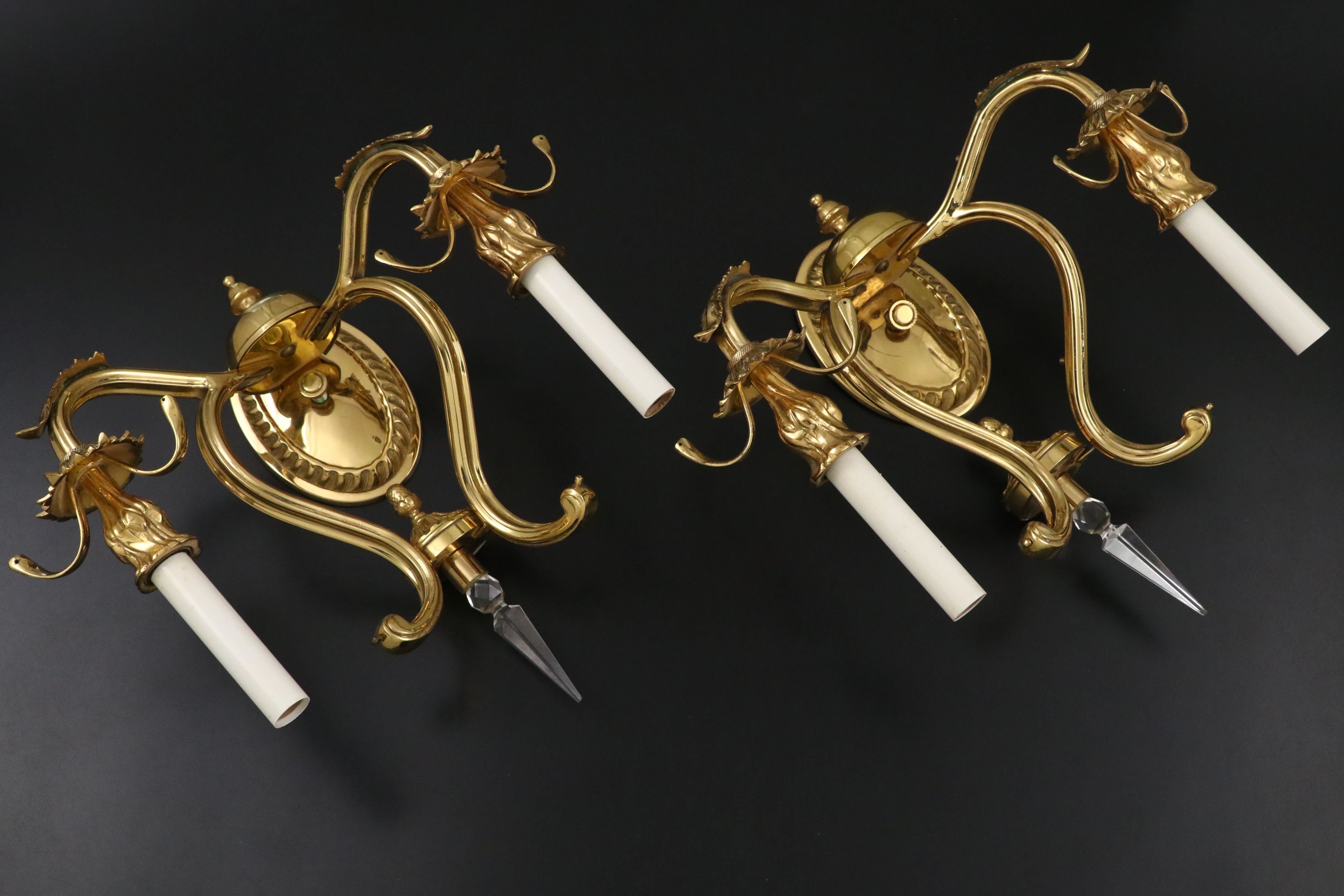 Pair of Empire Style Lacquered Brass Candlestick Wall Sconces