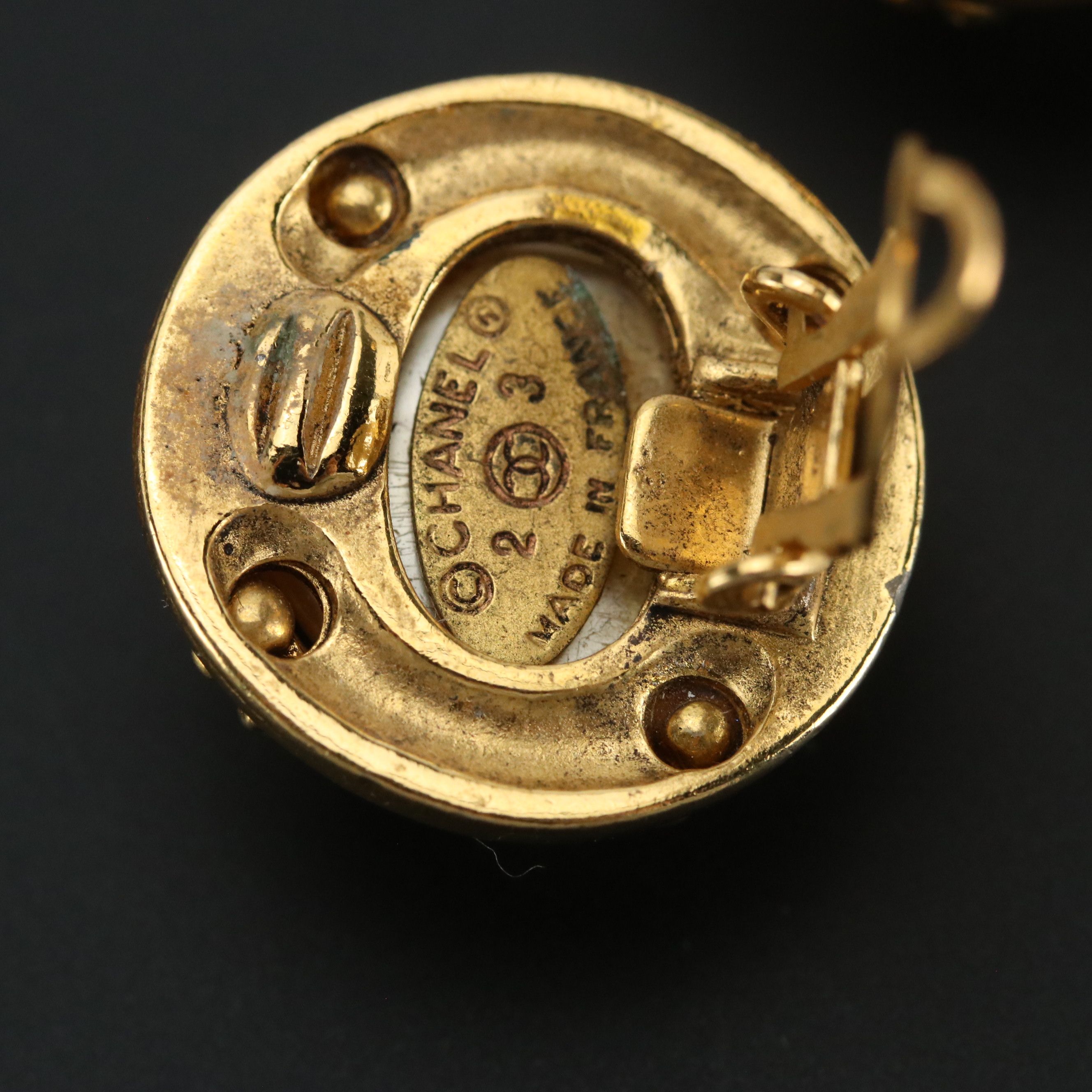 Chanel Faux Pearl Button Clip-On Earrings