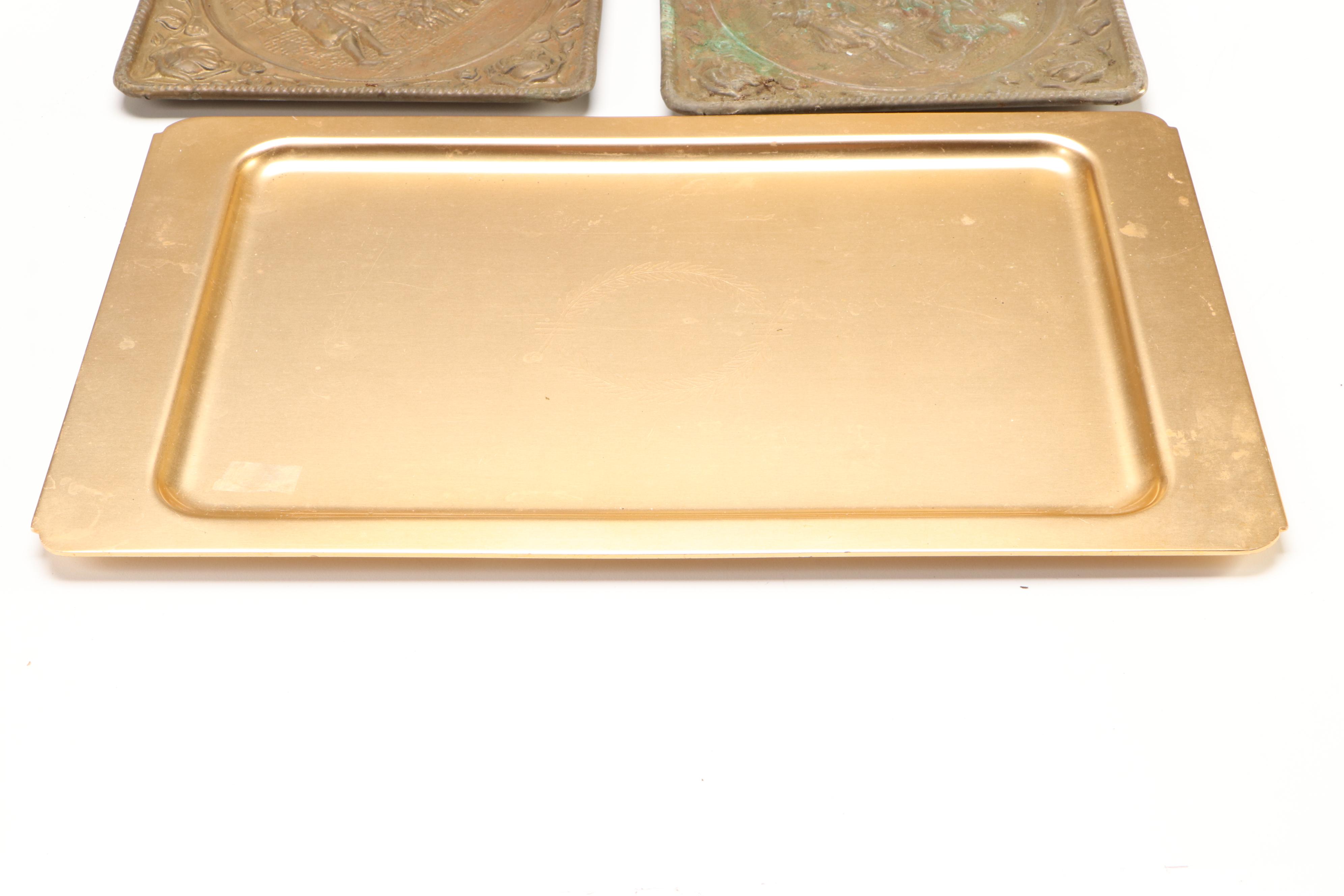 Etched Brass Urns, Brass Figural Bell, Candle Holders and More Décor