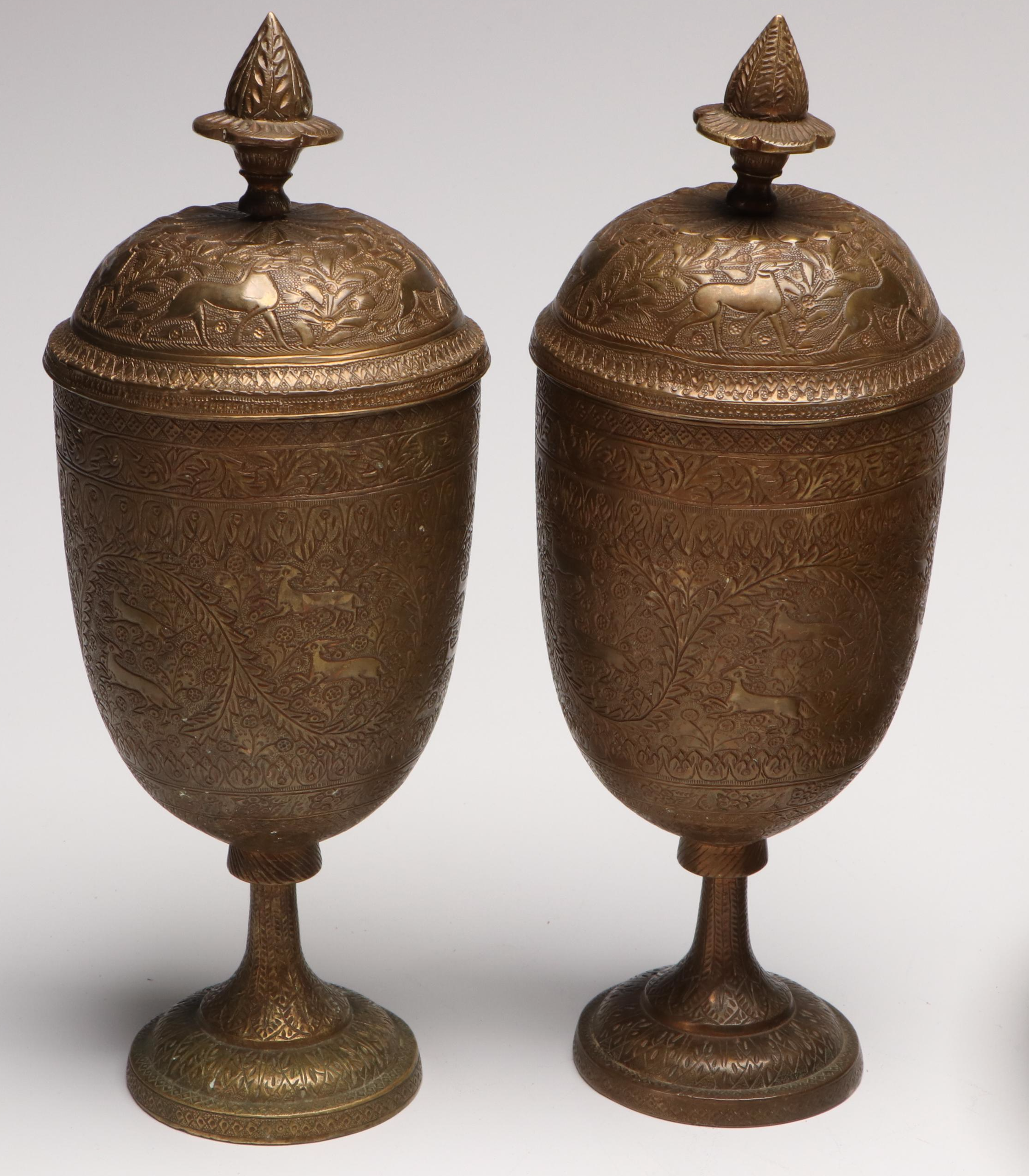 Etched Brass Urns, Brass Figural Bell, Candle Holders and More Décor