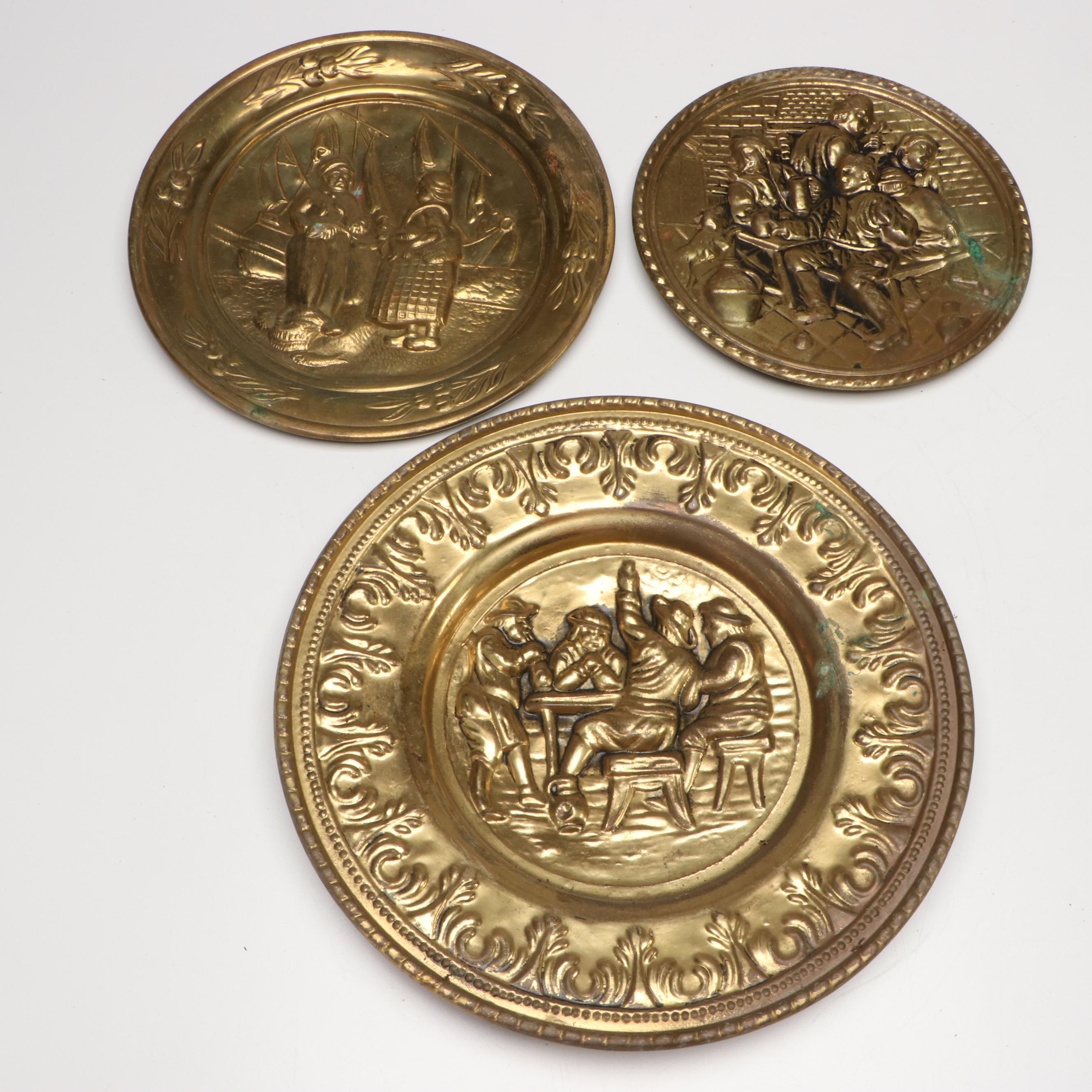 Etched Brass Urns, Brass Figural Bell, Candle Holders and More Décor