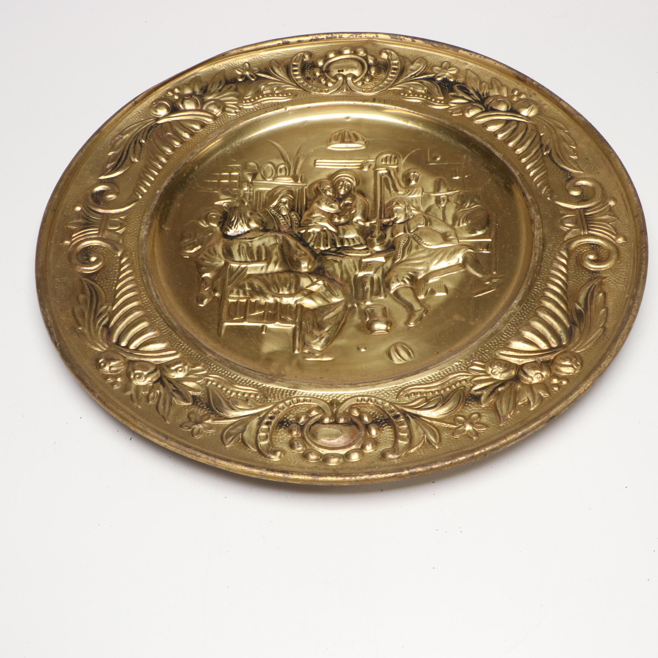 Etched Brass Urns, Brass Figural Bell, Candle Holders and More Décor