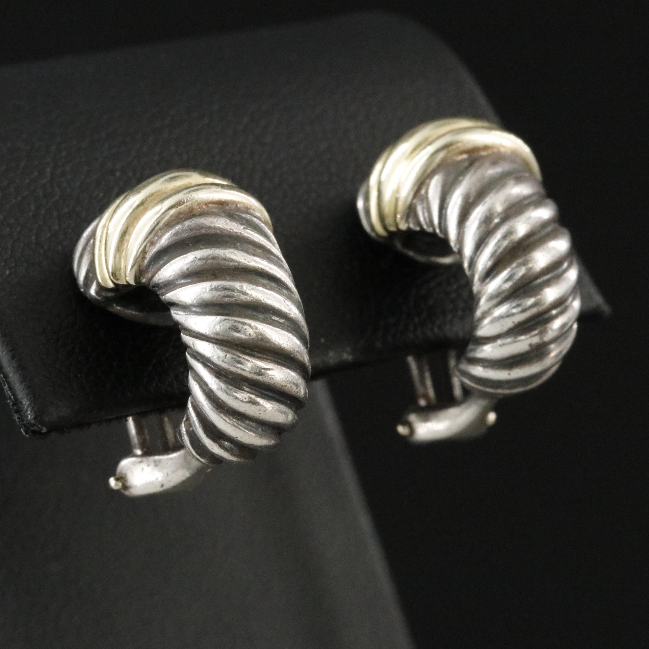 David Yurman Sterling and 14K Cable Shrimp Earrings