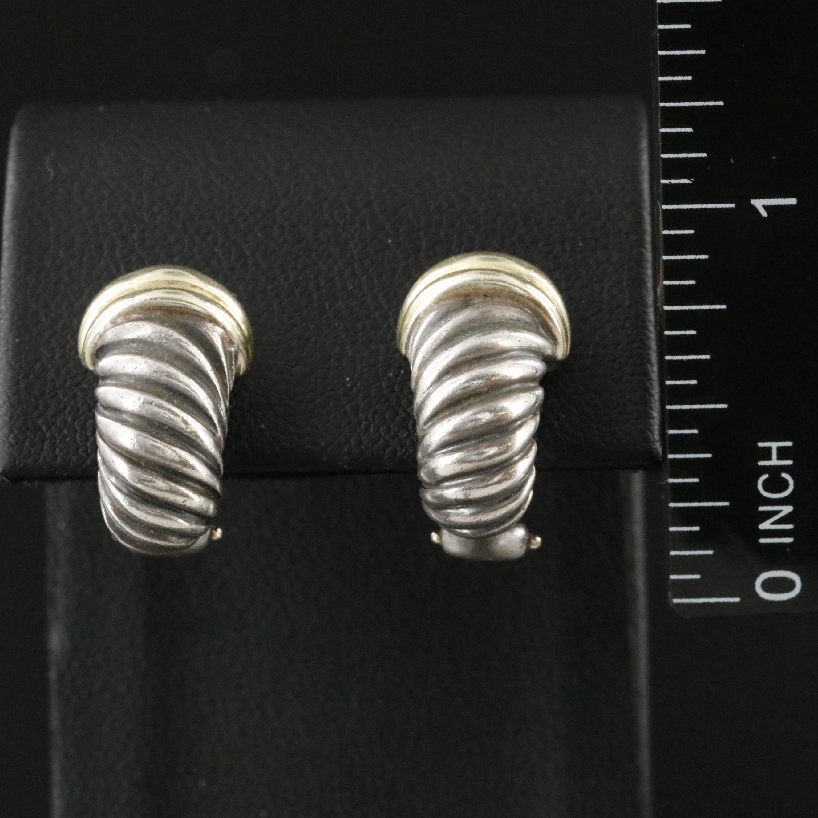 David Yurman Sterling and 14K Cable Shrimp Earrings