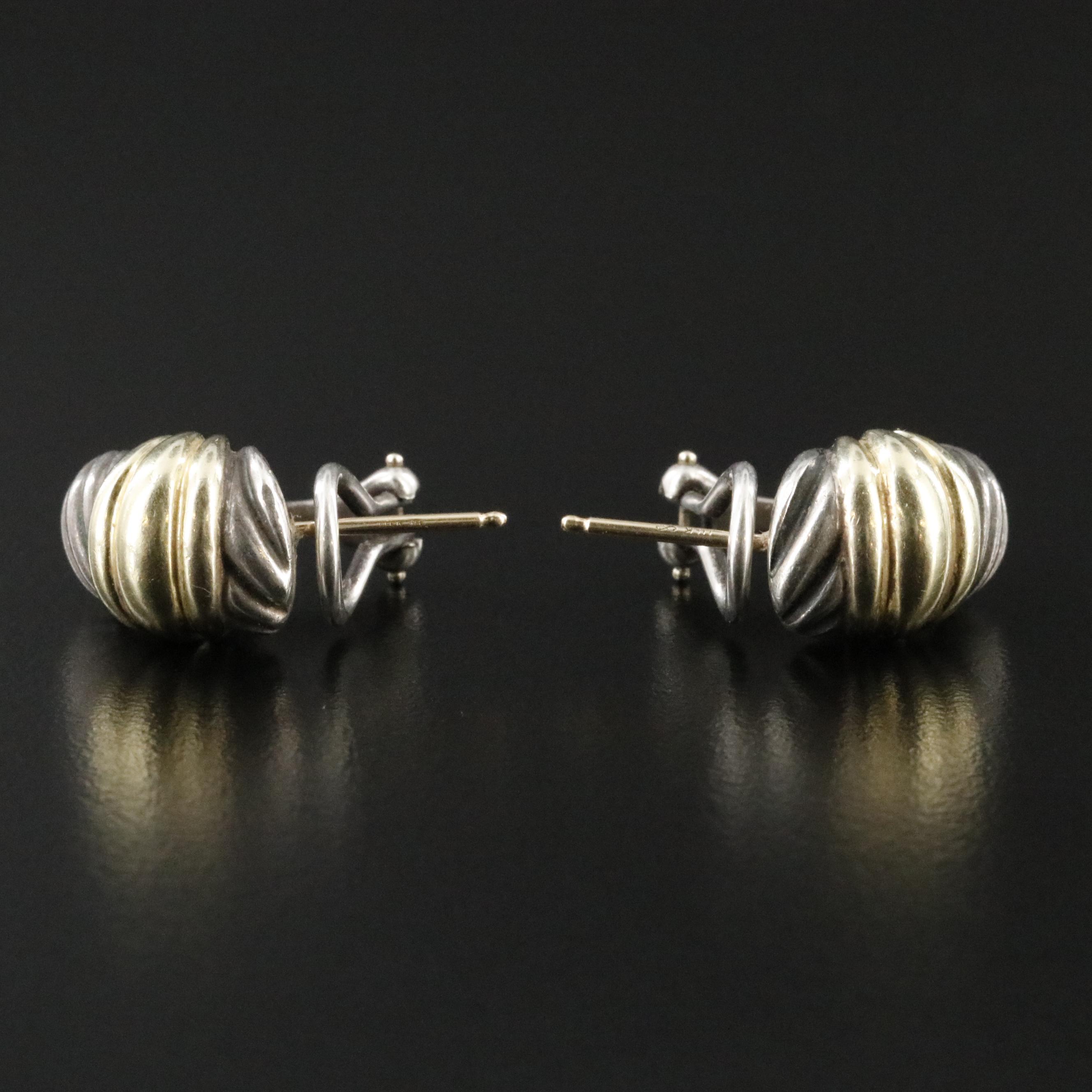 David Yurman Sterling and 14K Cable Shrimp Earrings