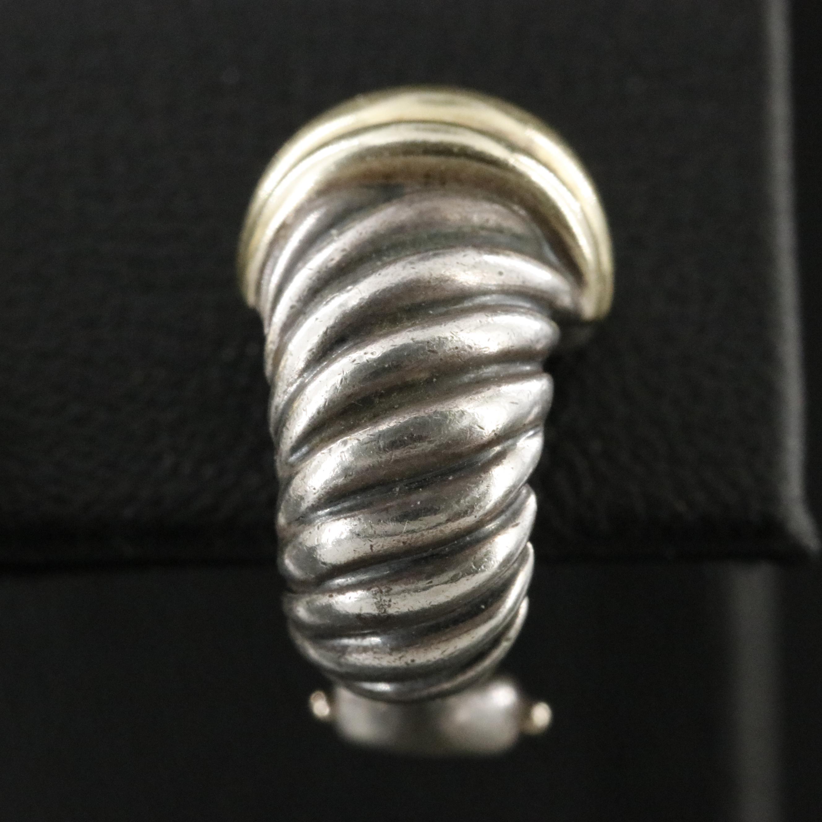 David Yurman Sterling and 14K Cable Shrimp Earrings