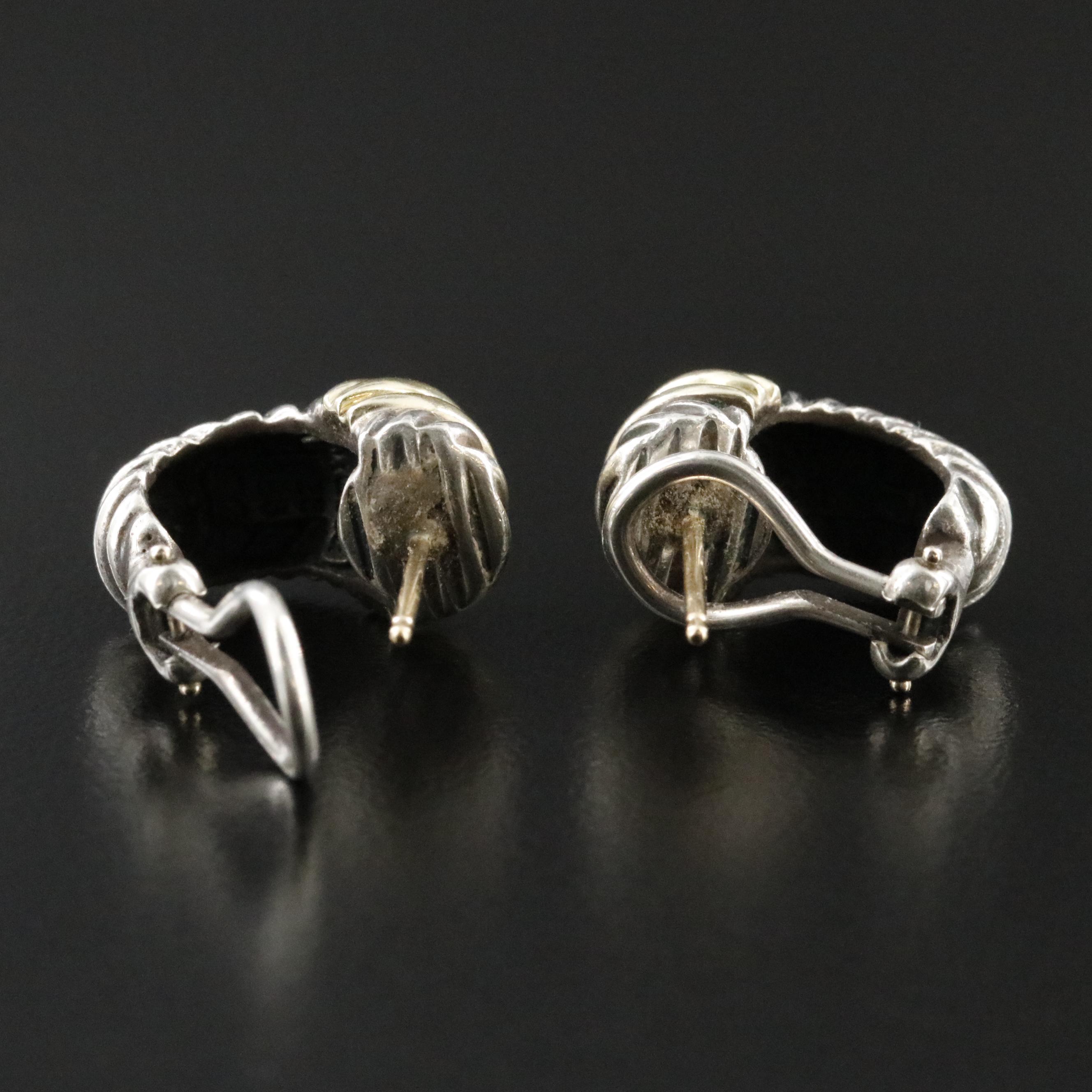 David Yurman Sterling and 14K Cable Shrimp Earrings