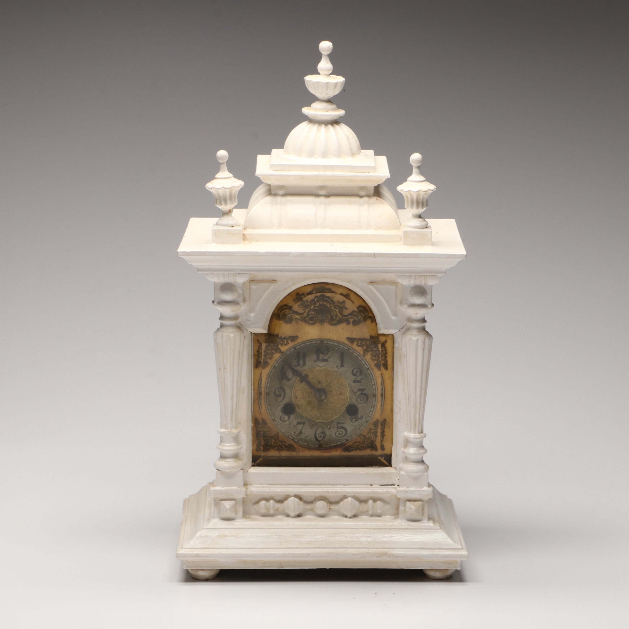 White Painted Wooden Mantel Clock