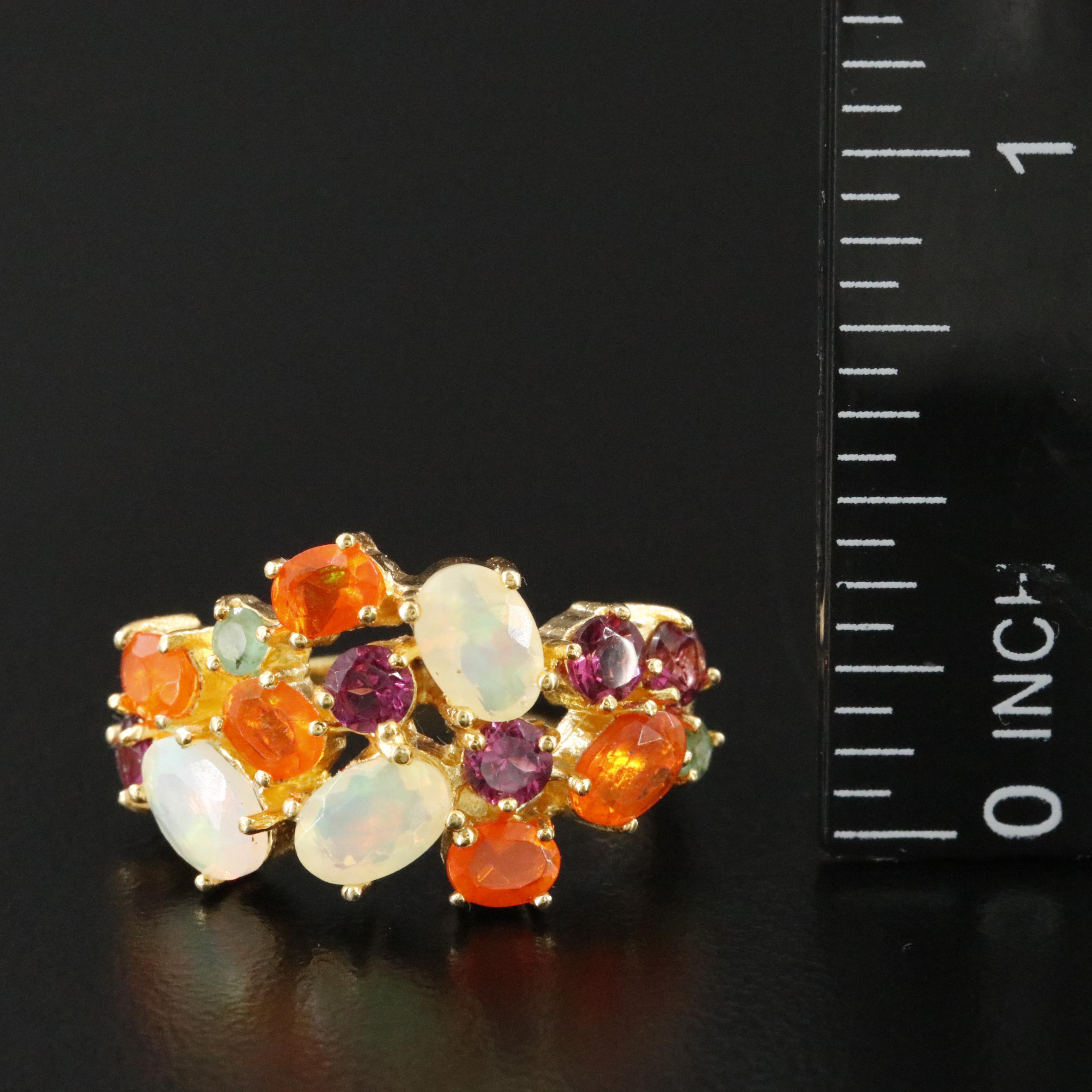 Sterling Opal, Garnet, and Emerald Ring