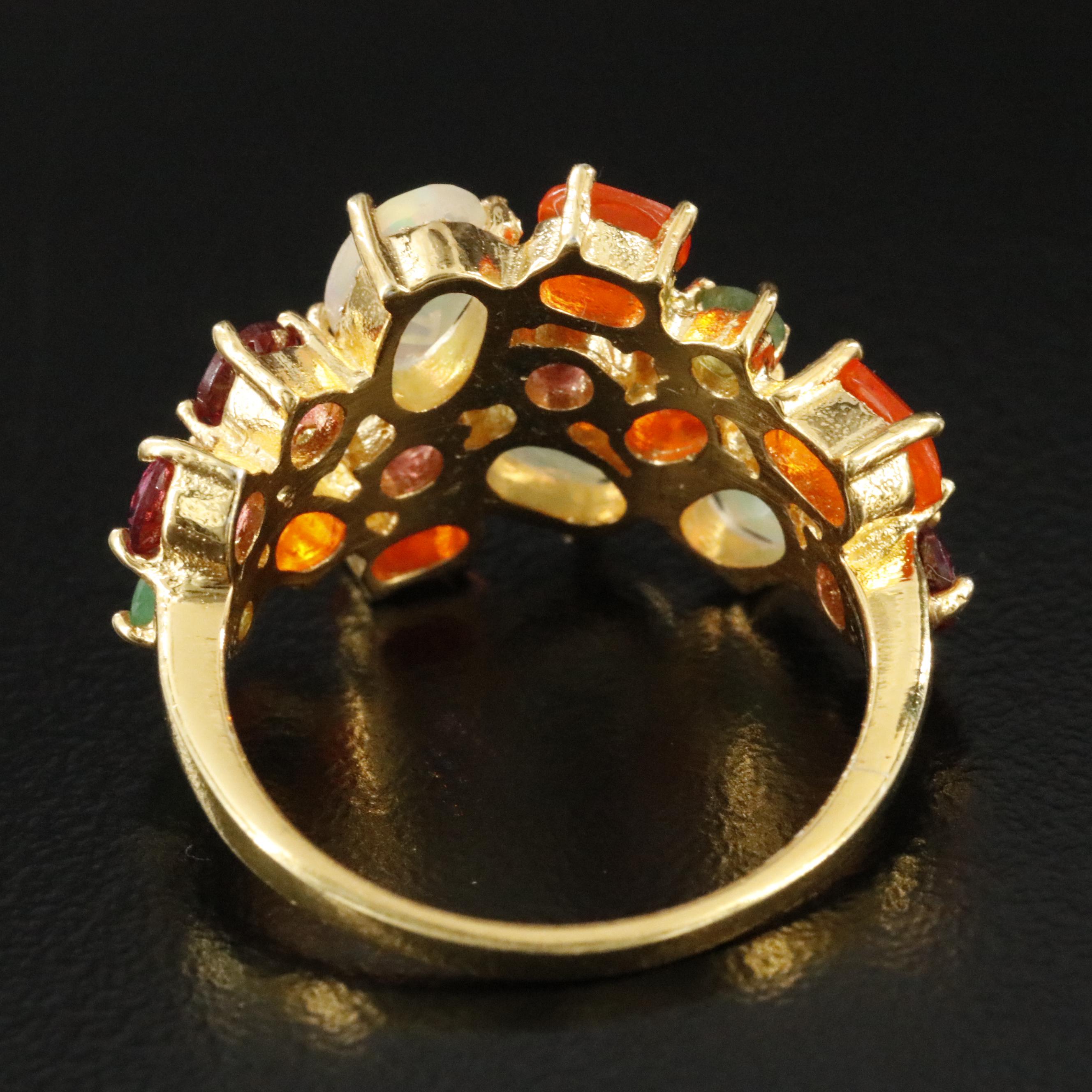 Sterling Opal, Garnet, and Emerald Ring