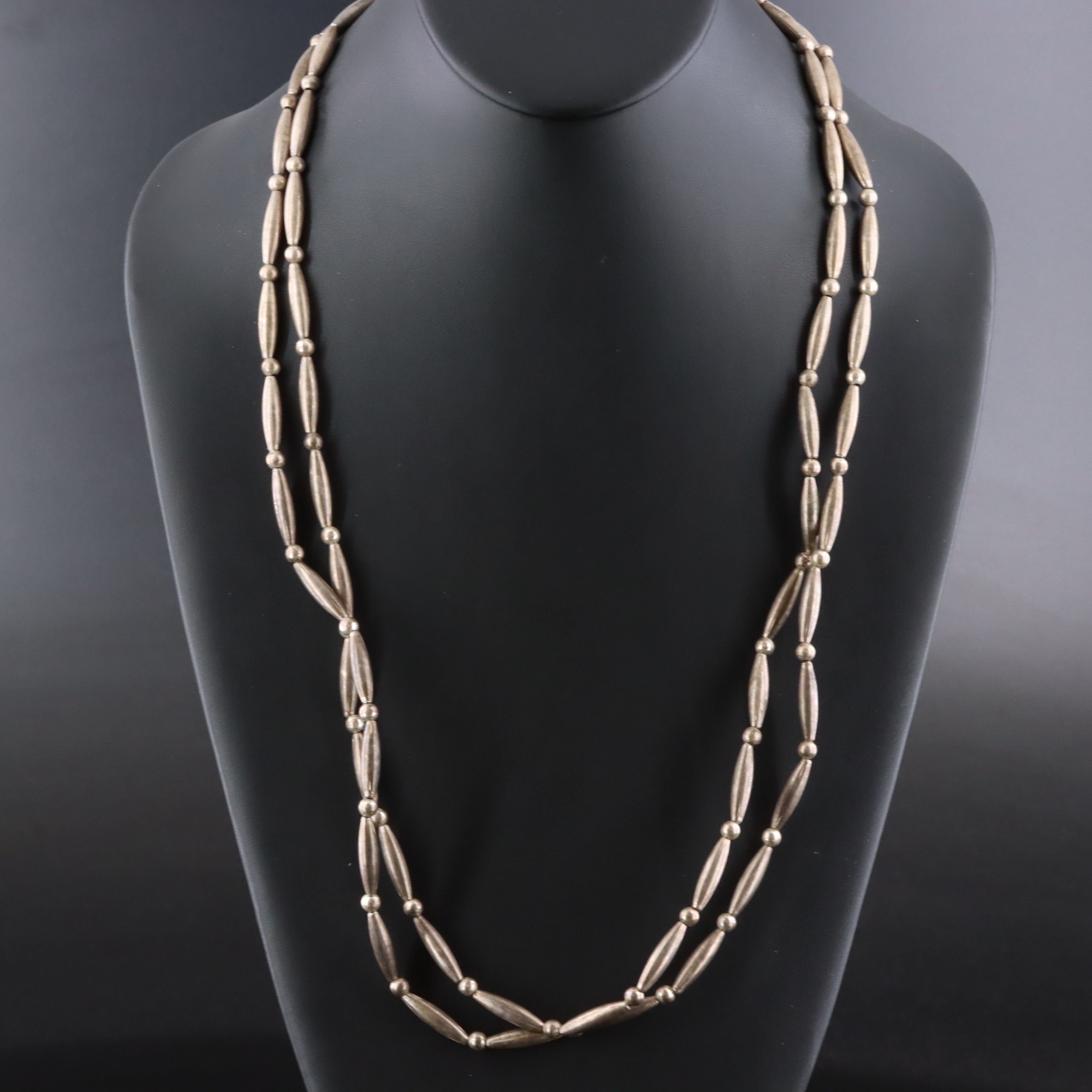 Oval and Round Bead Double Strand Necklace