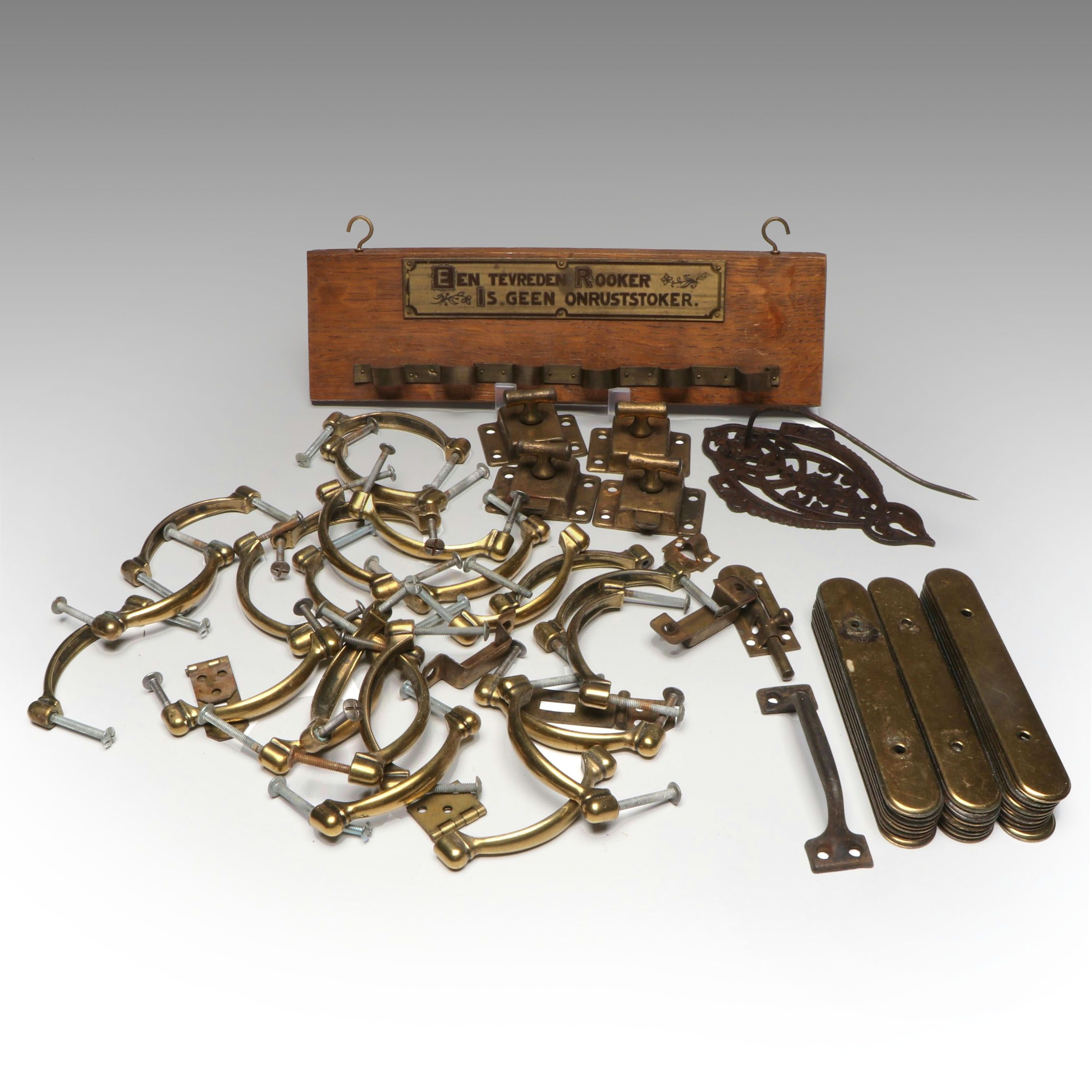 Dutch Wooden Pipe Rack with Bill Spike and More Brass and Metal Hardware