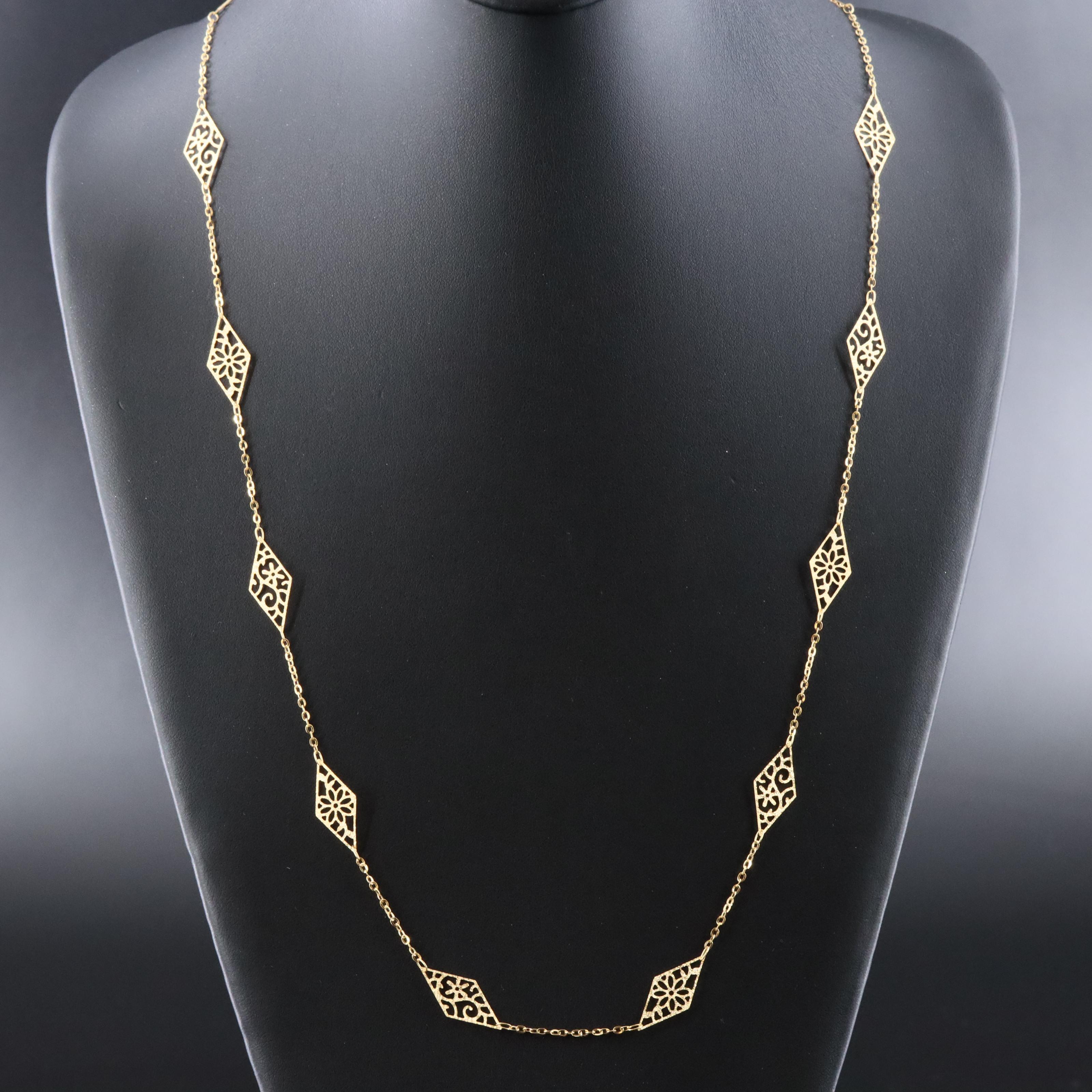 14K Scroll Station Necklace