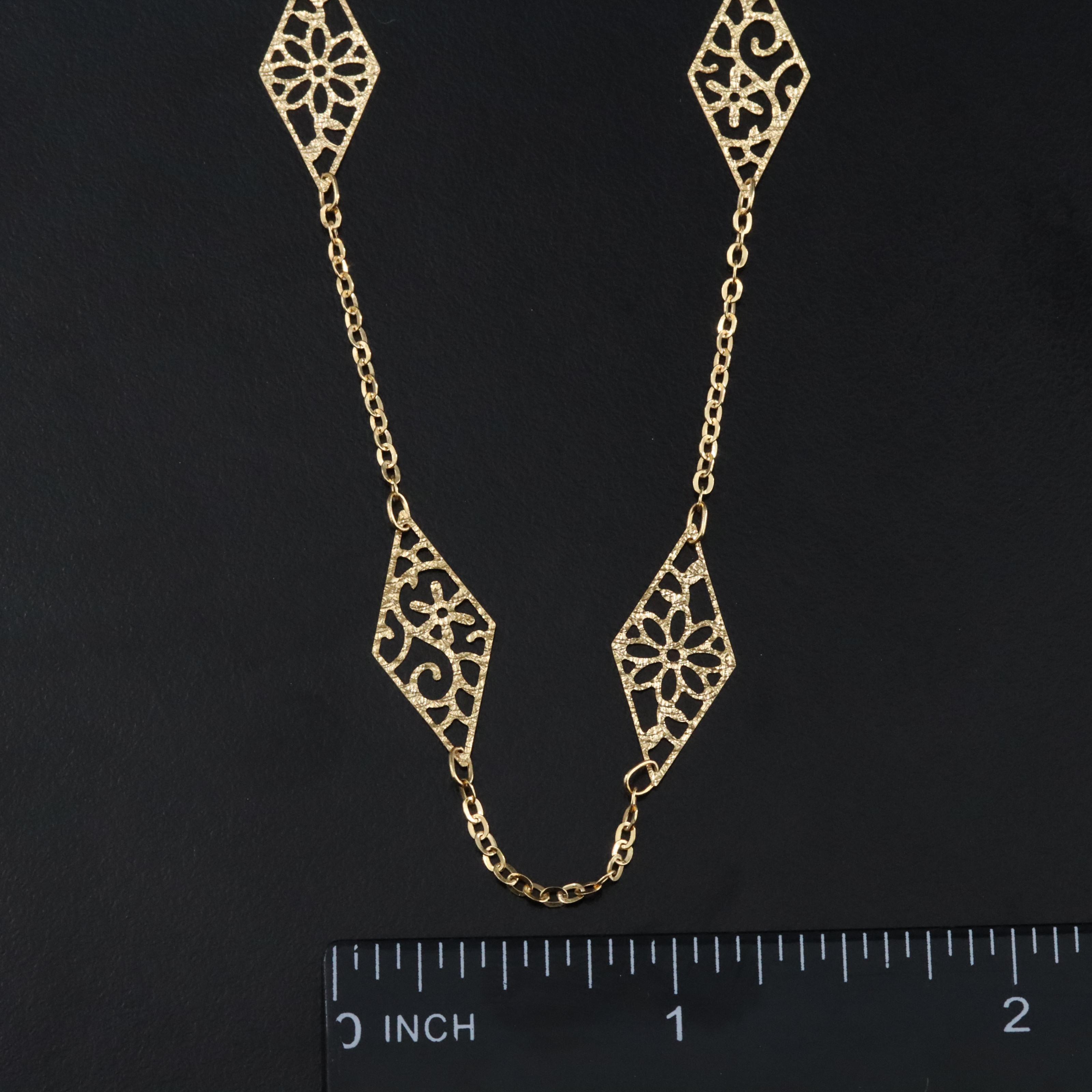 14K Scroll Station Necklace