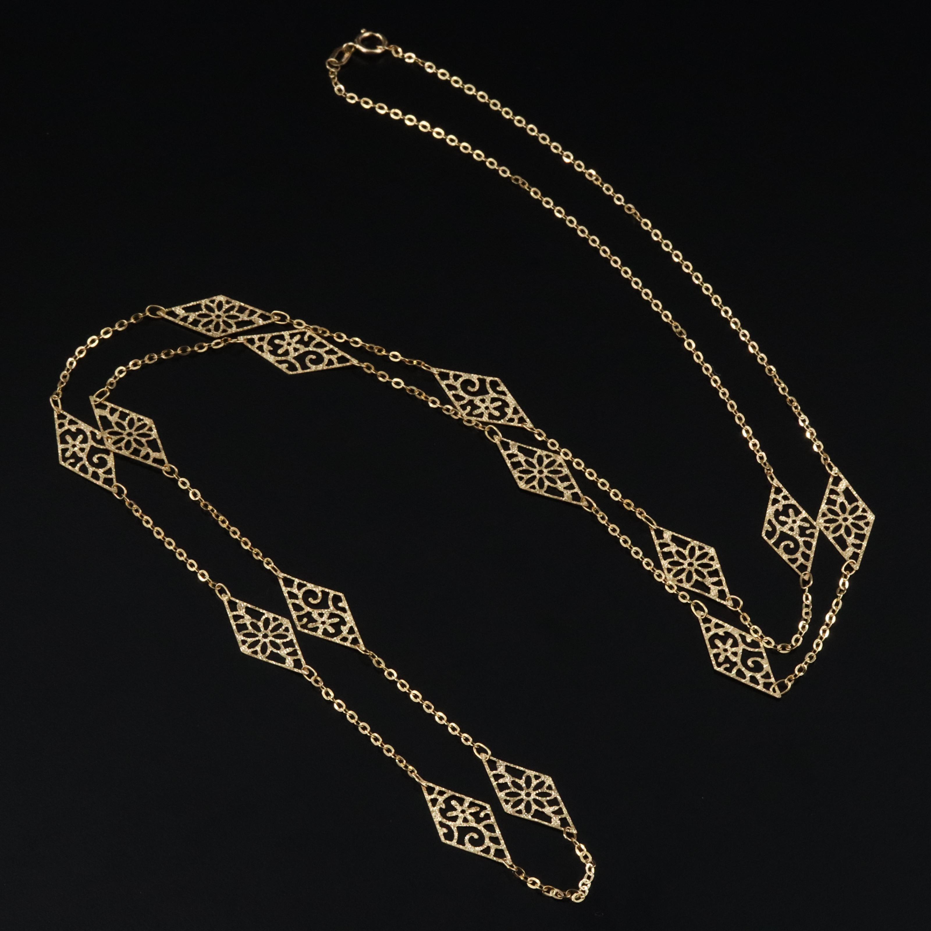 14K Scroll Station Necklace