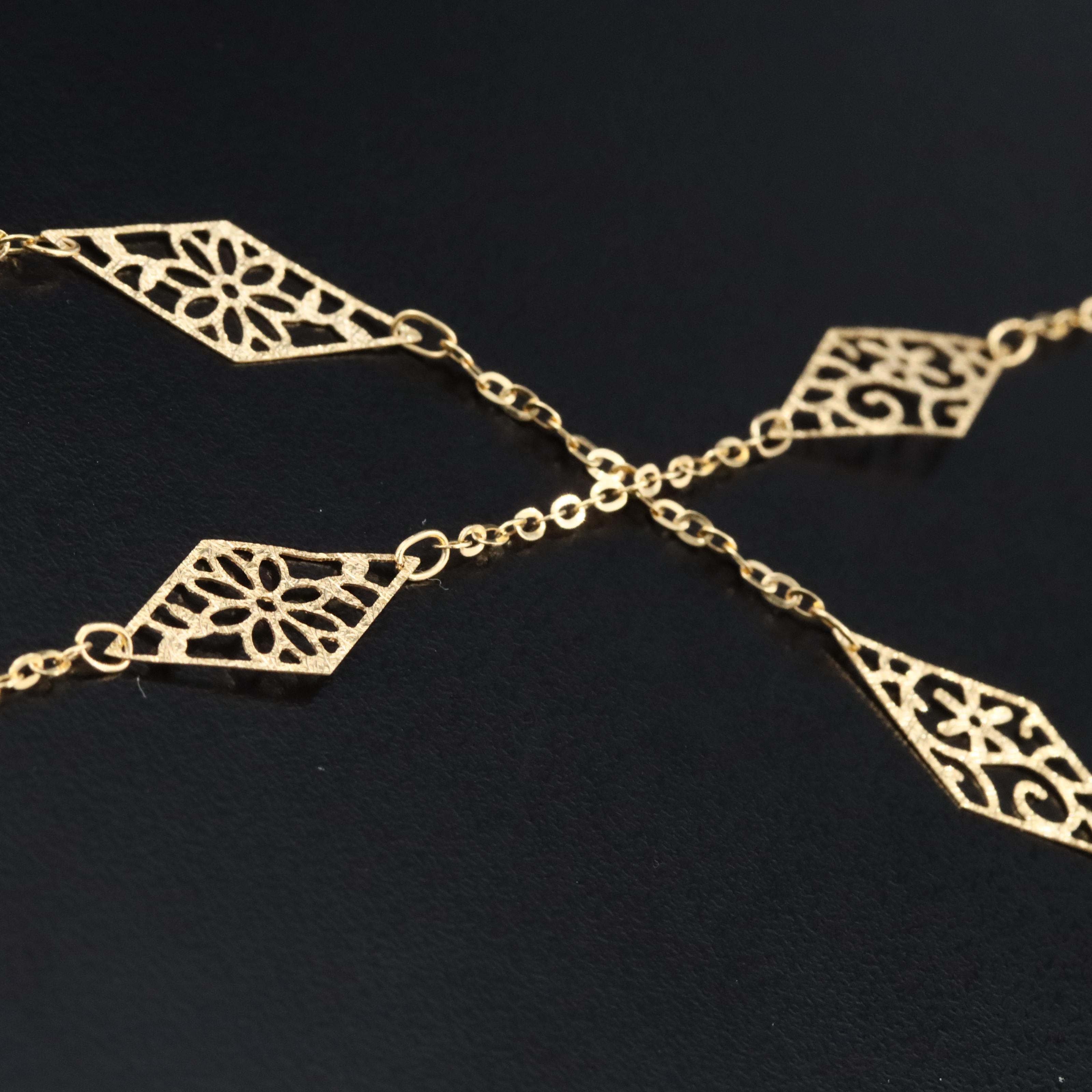 14K Scroll Station Necklace