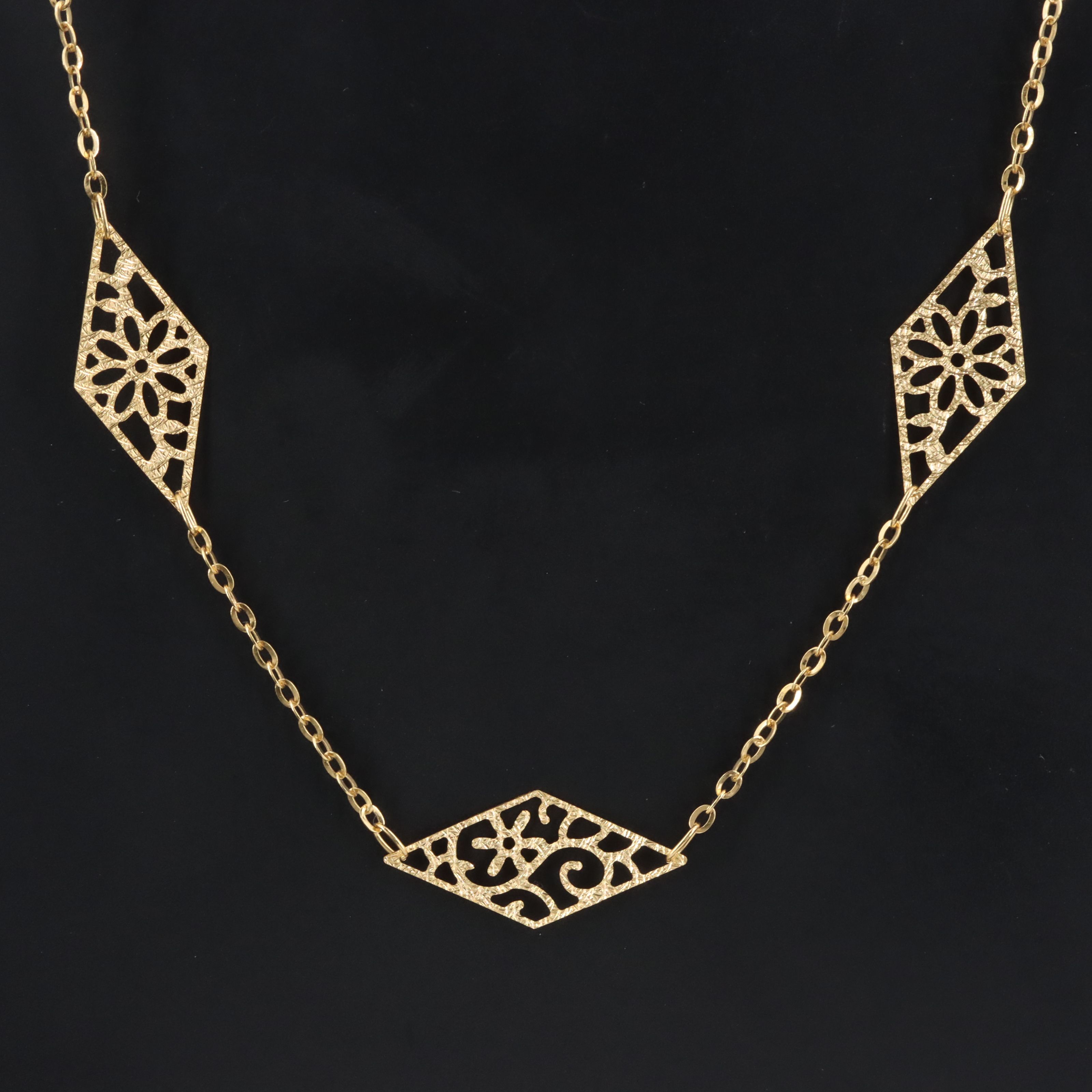 14K Scroll Station Necklace