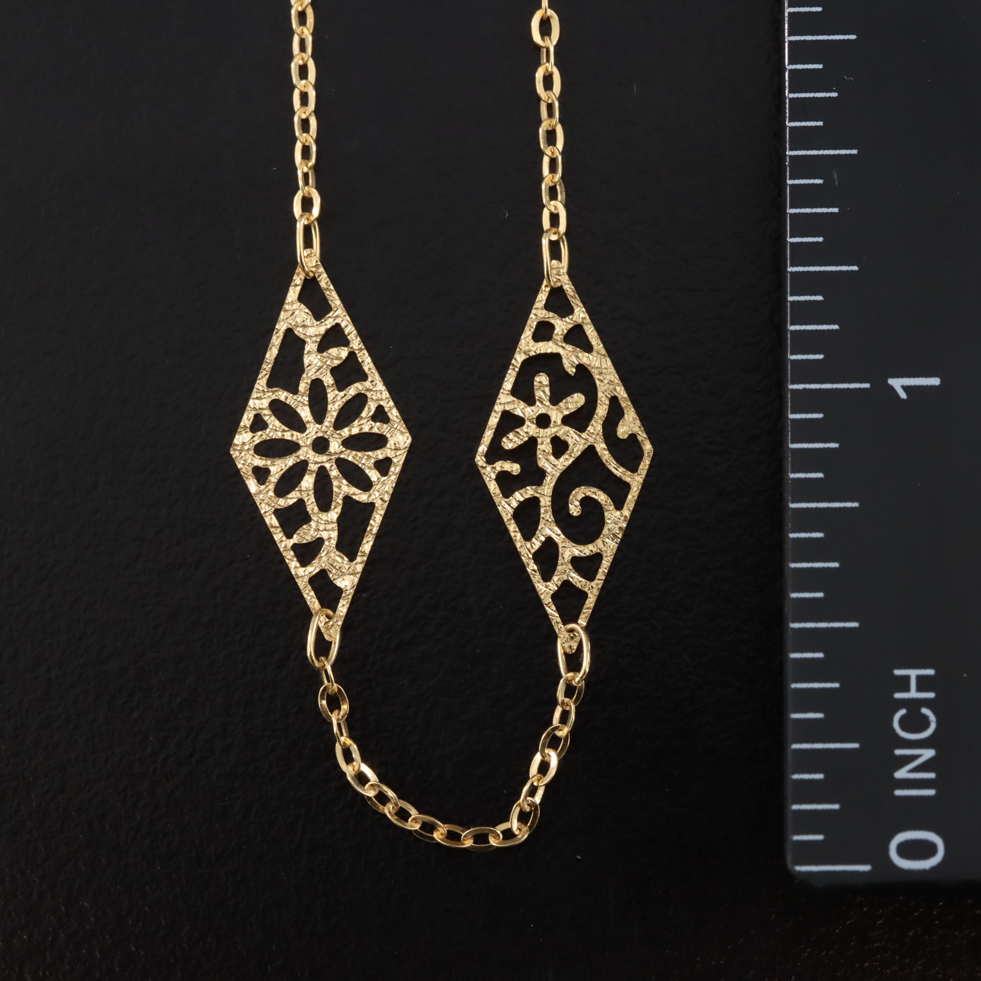 14K Scroll Station Necklace