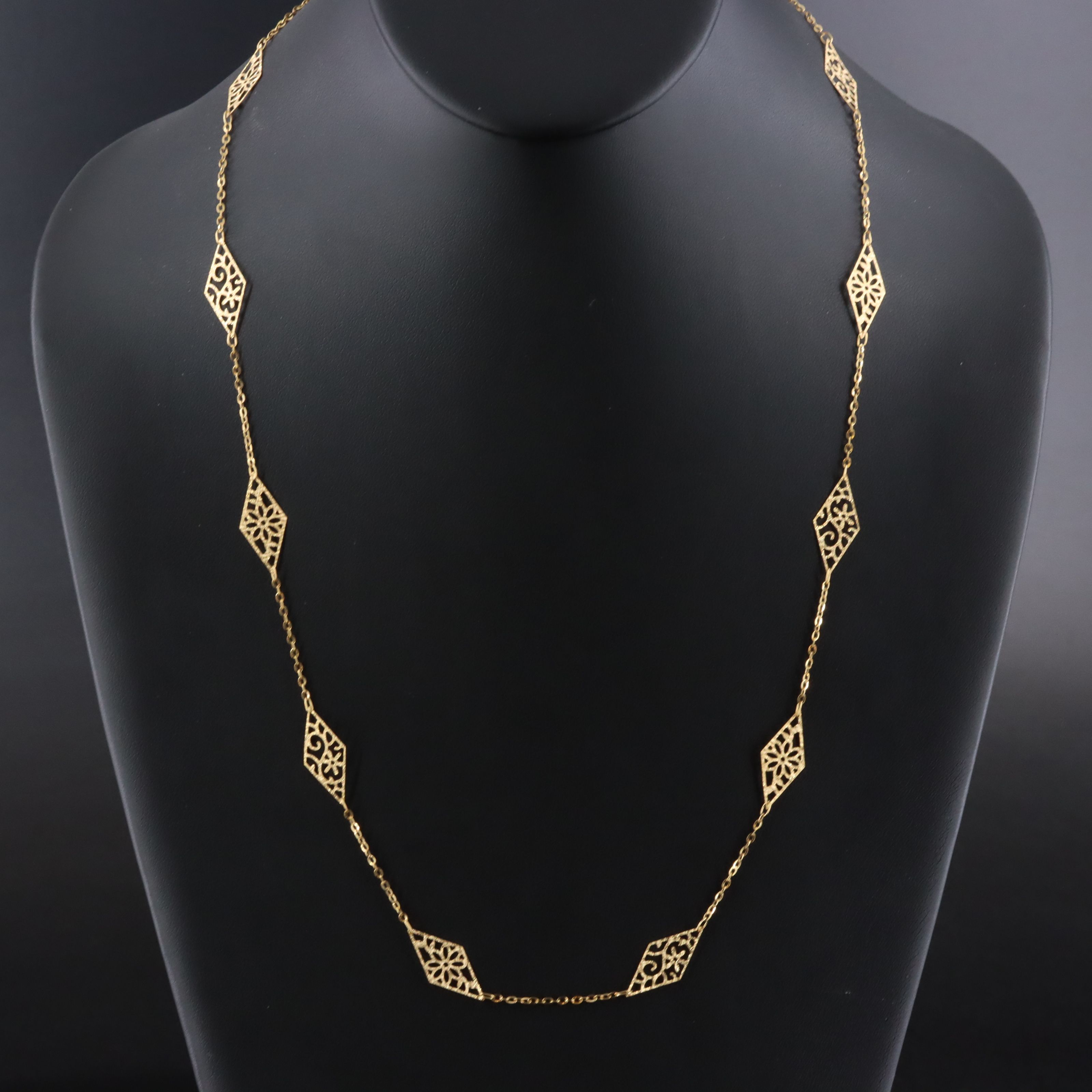 14K Scroll Station Necklace