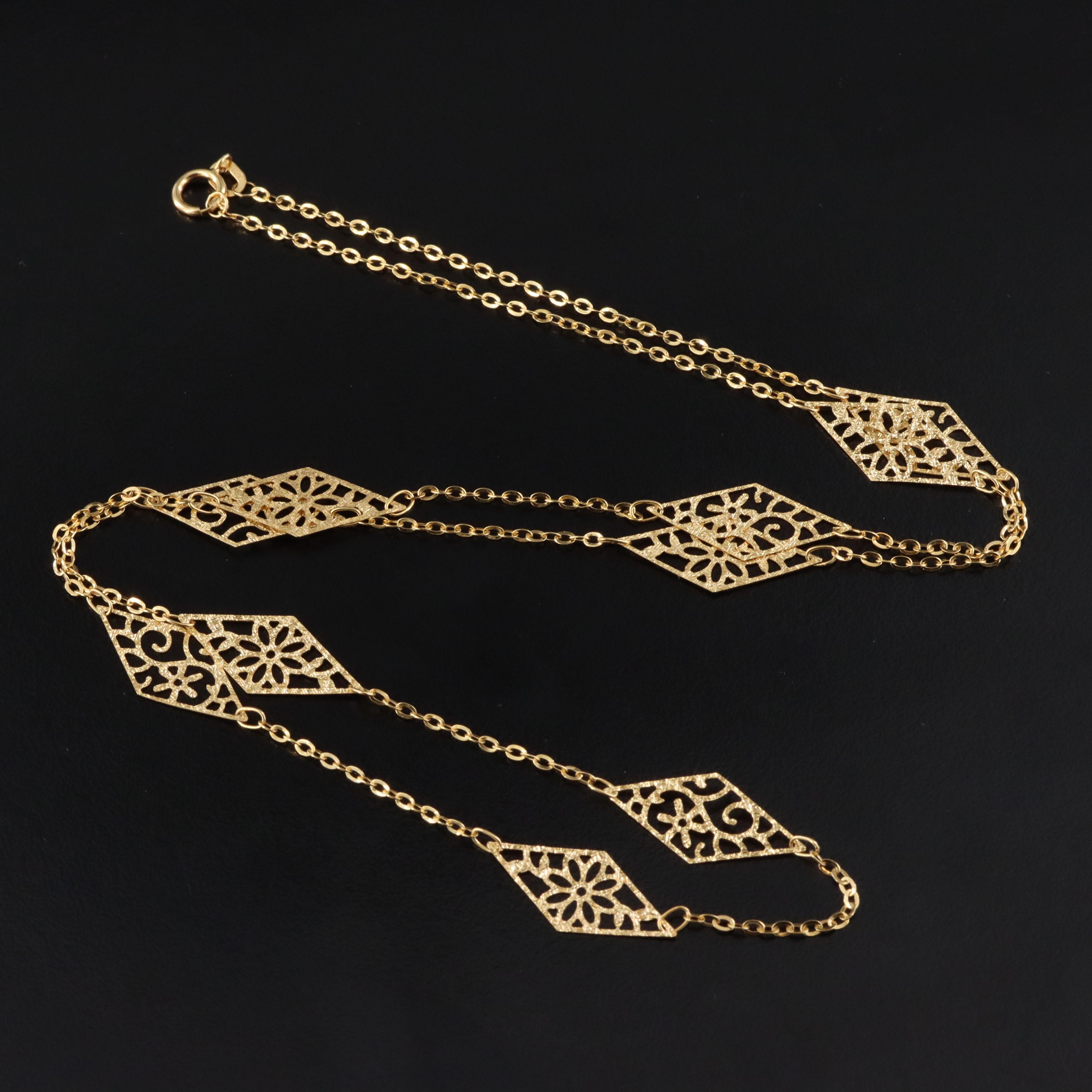 14K Scroll Station Necklace