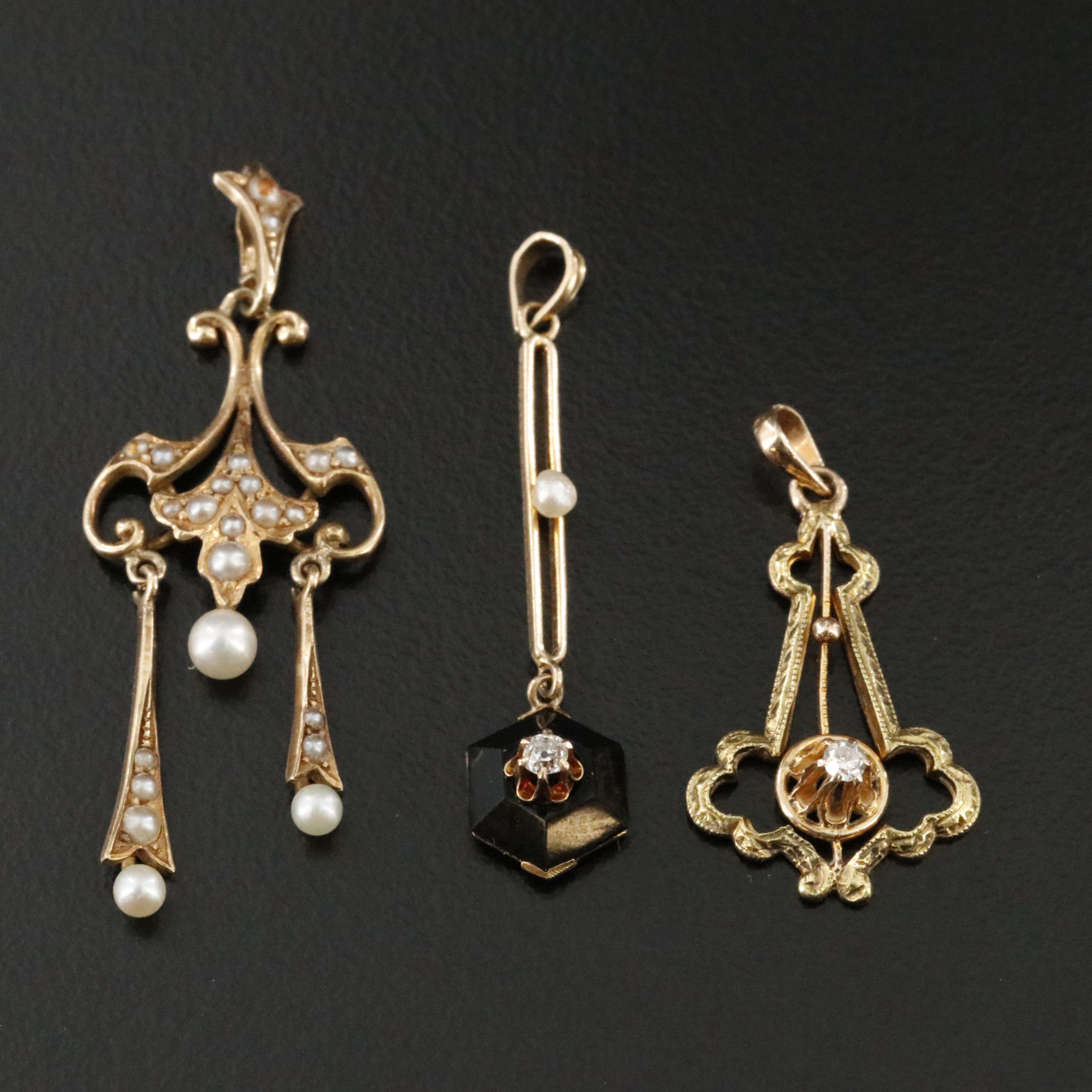 Antique & Victorian 10K & 14K Diamond, Seed Pearl Pendants ft. M.B. Bryant & Co.