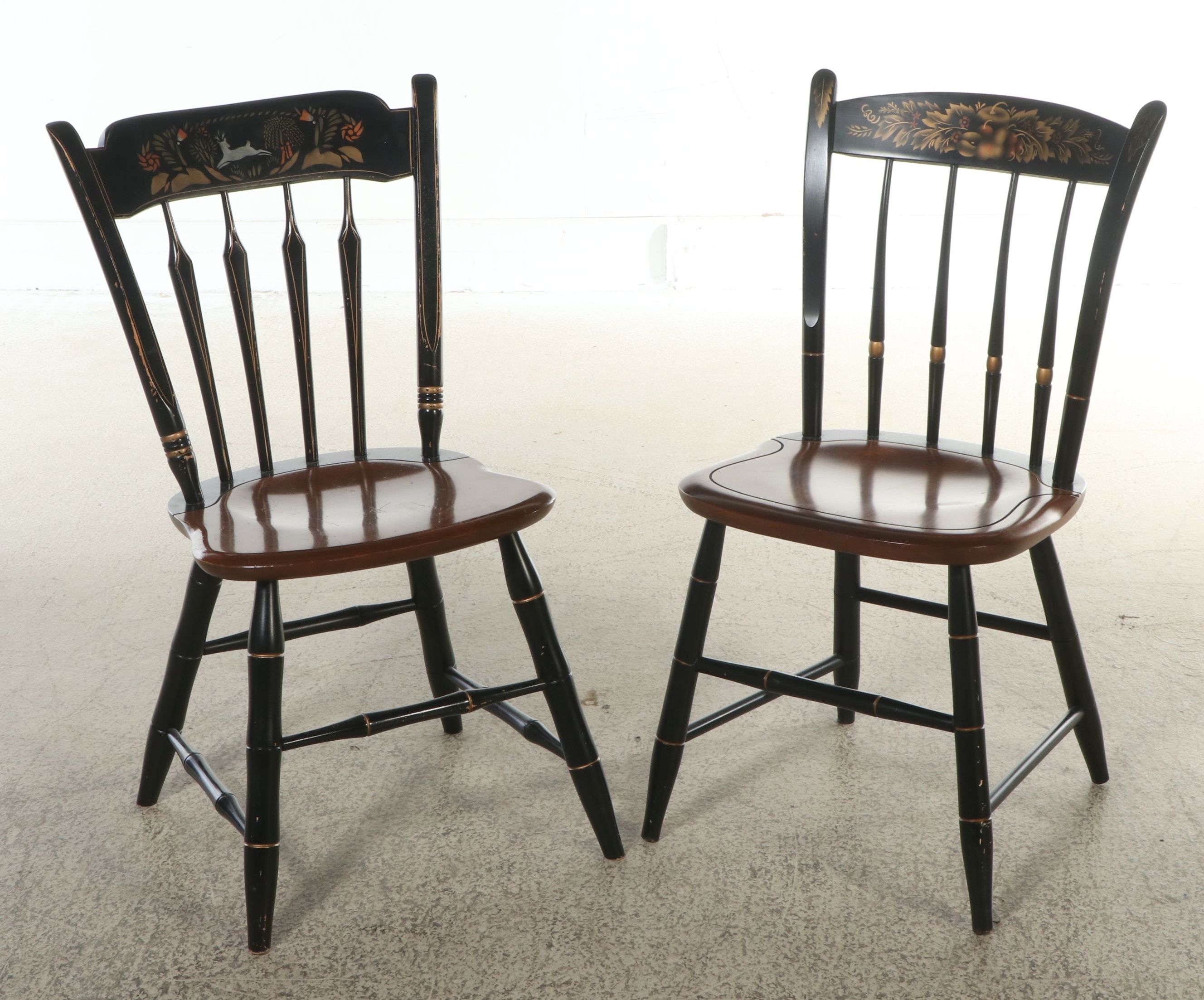 Hitchcock Style Painted and Stencil-Decorated Spindle-Back Chairs