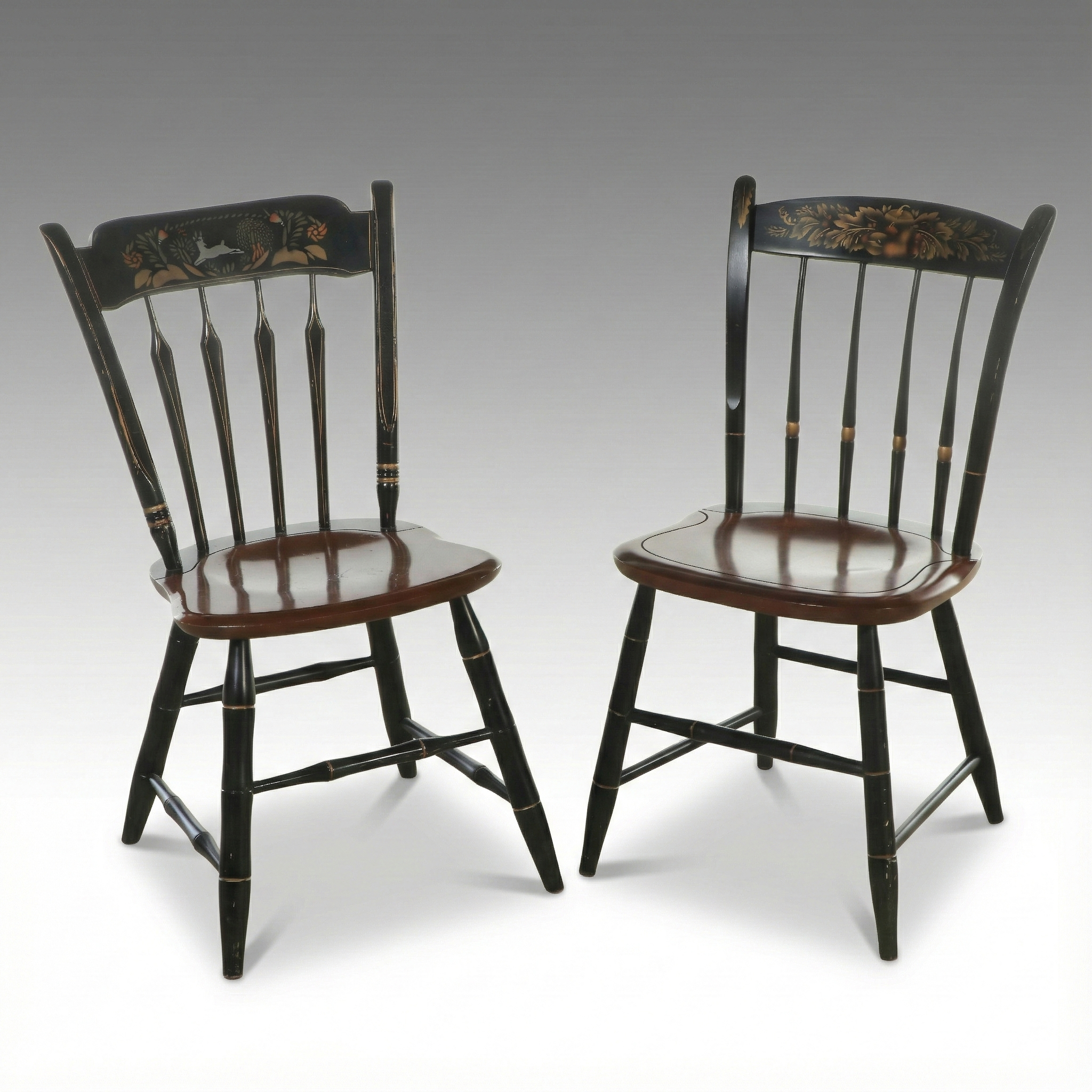 Hitchcock Style Painted and Stencil-Decorated Spindle-Back Chairs